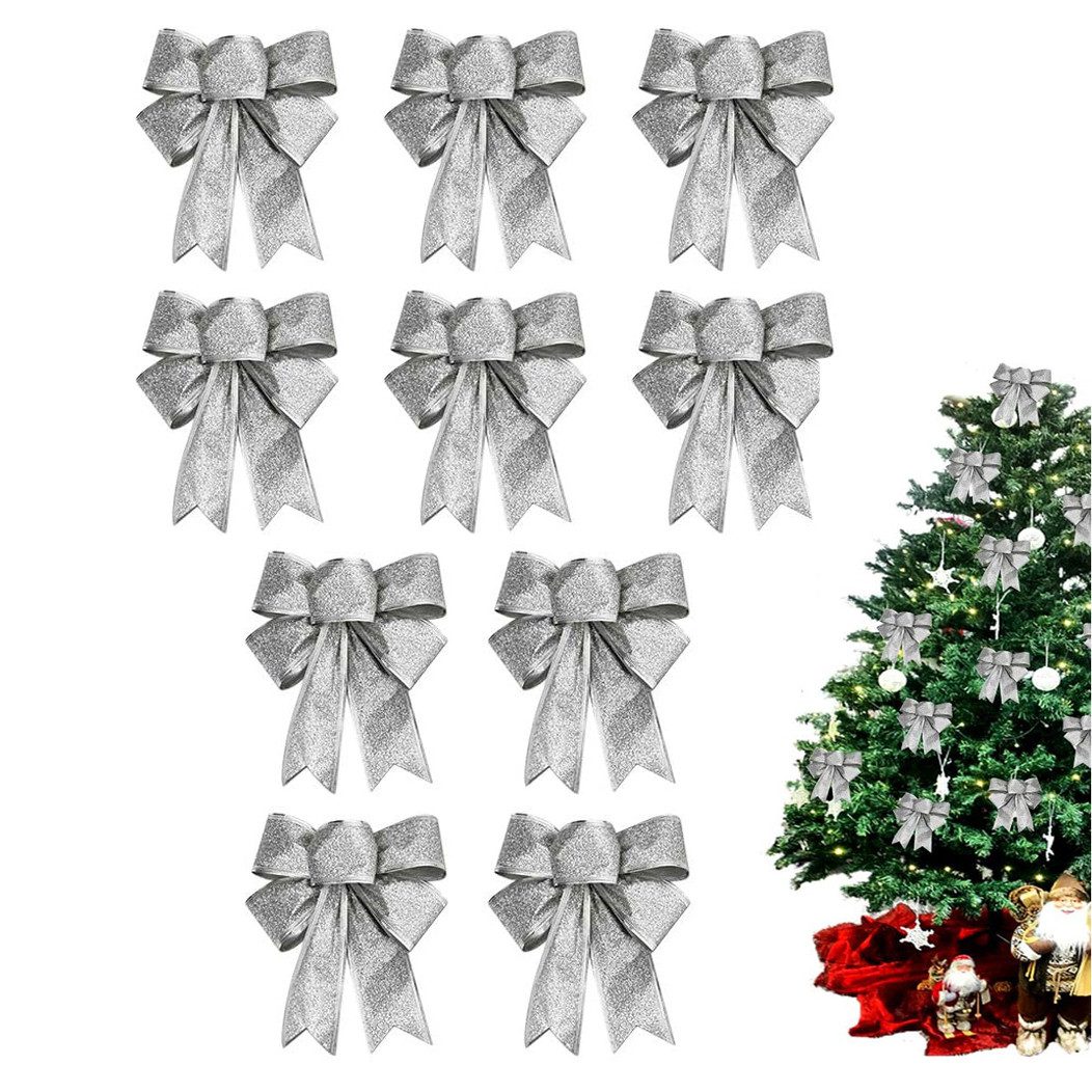 Bomiclss Weihnachtsbaumschleife 10er Set Glitzer Weihnachts Schleifen 18×23 cm (1-tlg), Dekoschleifen für Weihnachtsbaum, Geschenke & Party Deko