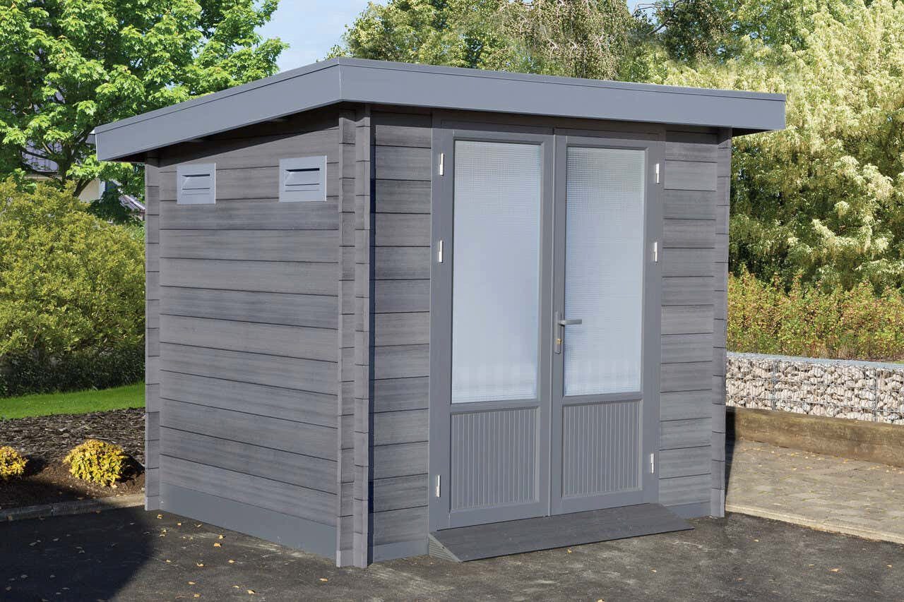 Finnhaus Wolff Gerätehaus Holz WPC Bella 2319 28, BxT: 280x240 cm, in Naturbelassen mit 28mm Wandstärke