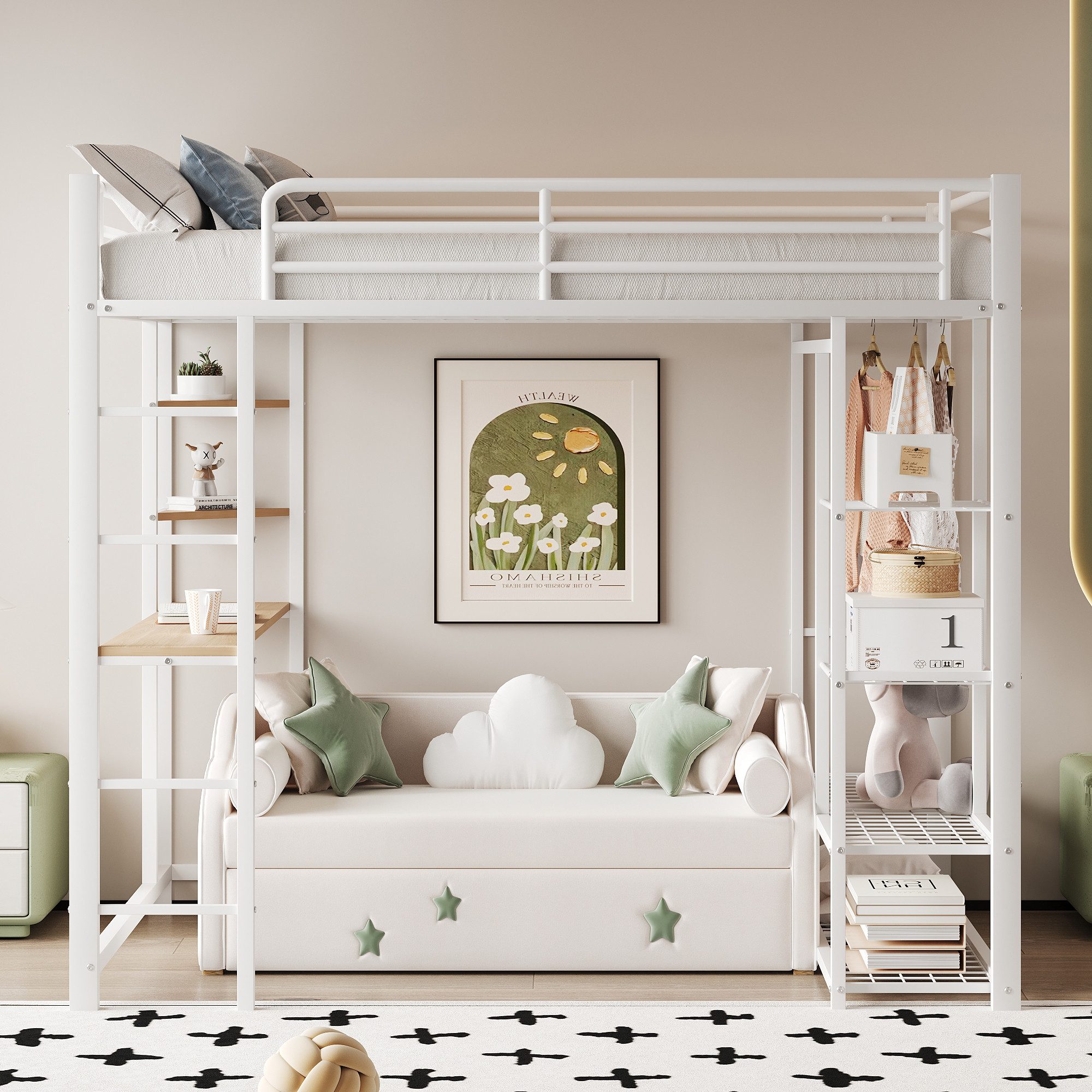 Flieks Hochbett Kinderbett Metallbett 90x200cm mit günstig online kaufen