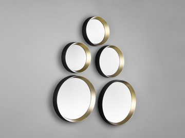 MIRRORS AND MORE Dekospiegel (5-St), ausgefallene Klebe-Spiegel rund Magnet-Befestigung Rahmen Schwarz Gold