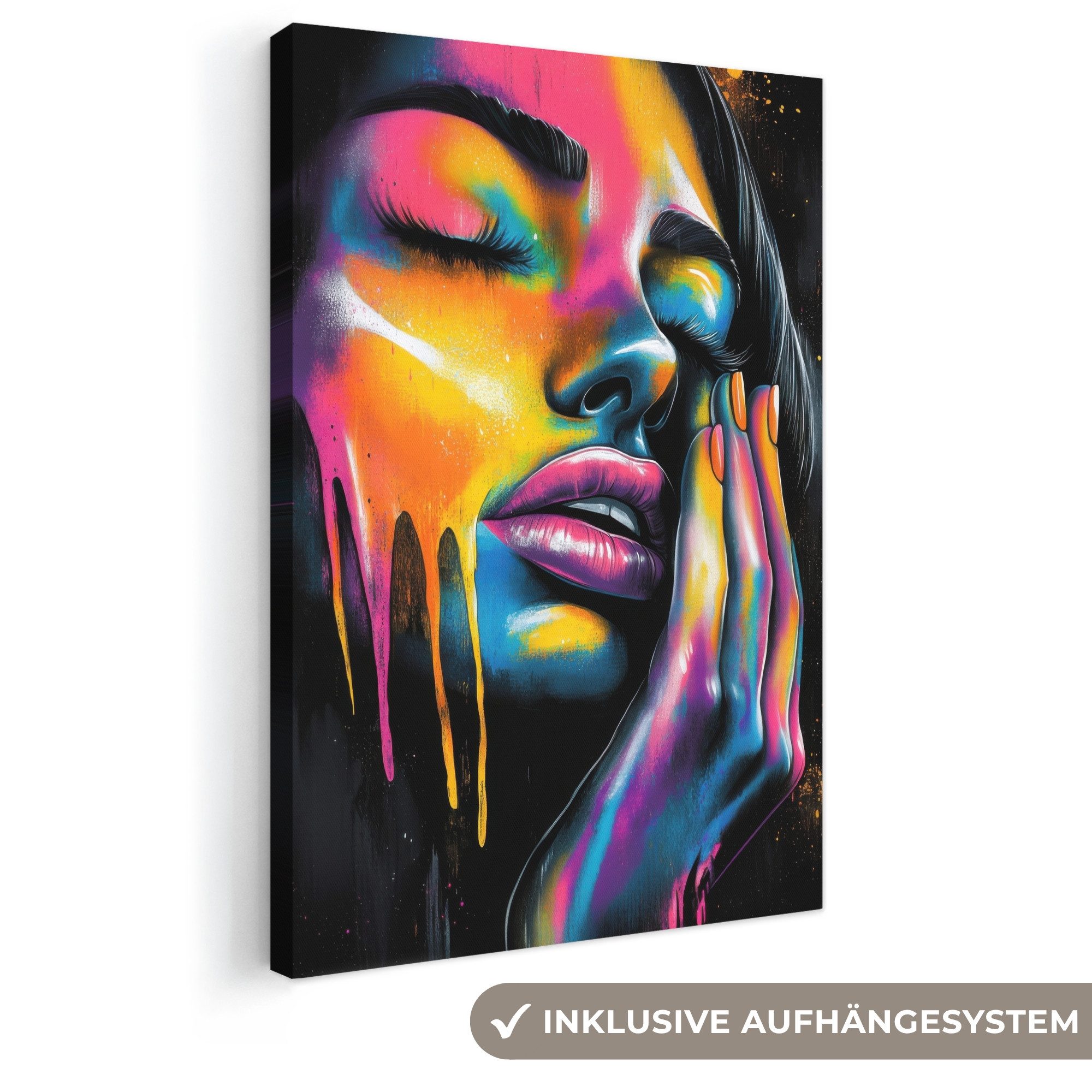 OneMillionCanvasses® Leinwandbild Frau - Gesicht - Farbe - Künstlerisch, Fotodruck (1 St), Leinwand Canvas Wandbild, Wanddekoration 20x30 cm