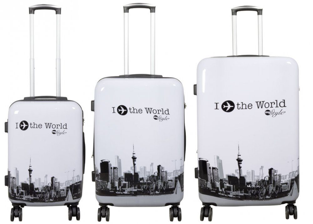 MONOPOL® Kofferset Kofferset 3tlg Reisekoffer Polycarbonat Hartschale Fly the world weiß