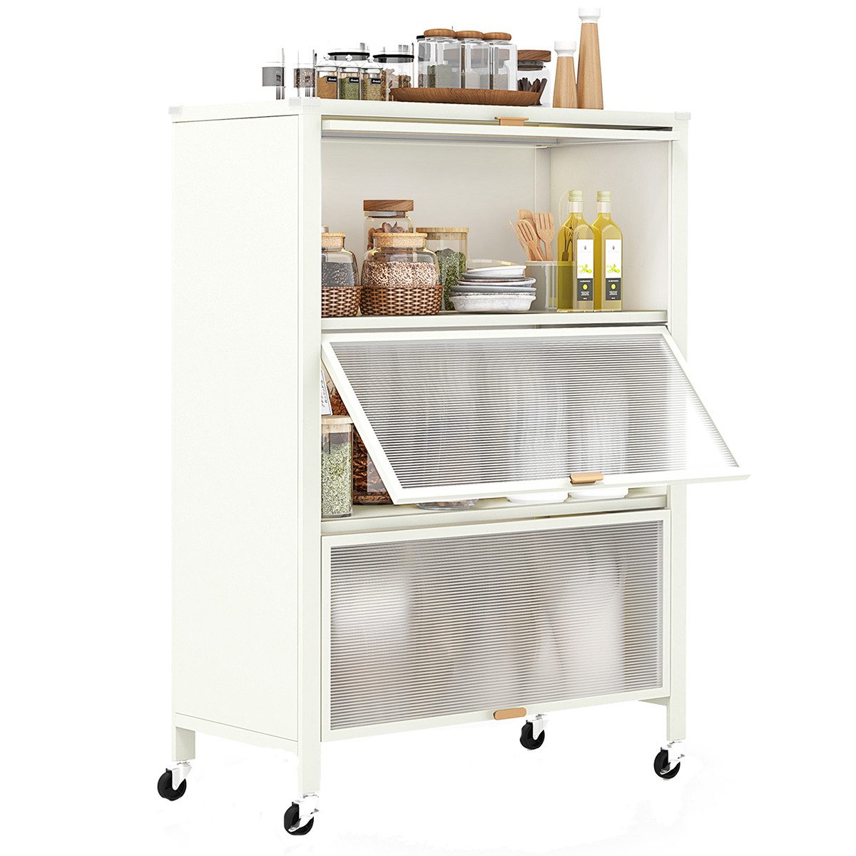 COSTWAY Hochschrank 4-stufig Küchenregal mit Rollen, Mikrowellenständer