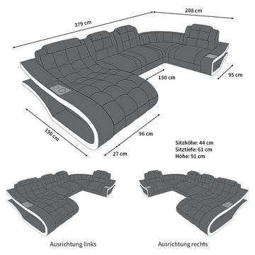 Sofa Dreams Sofa Polster Sofa Wohnlandschaft Couch Elegante H - U Form Stoffsofa, wahlweise mit Bettfunktion