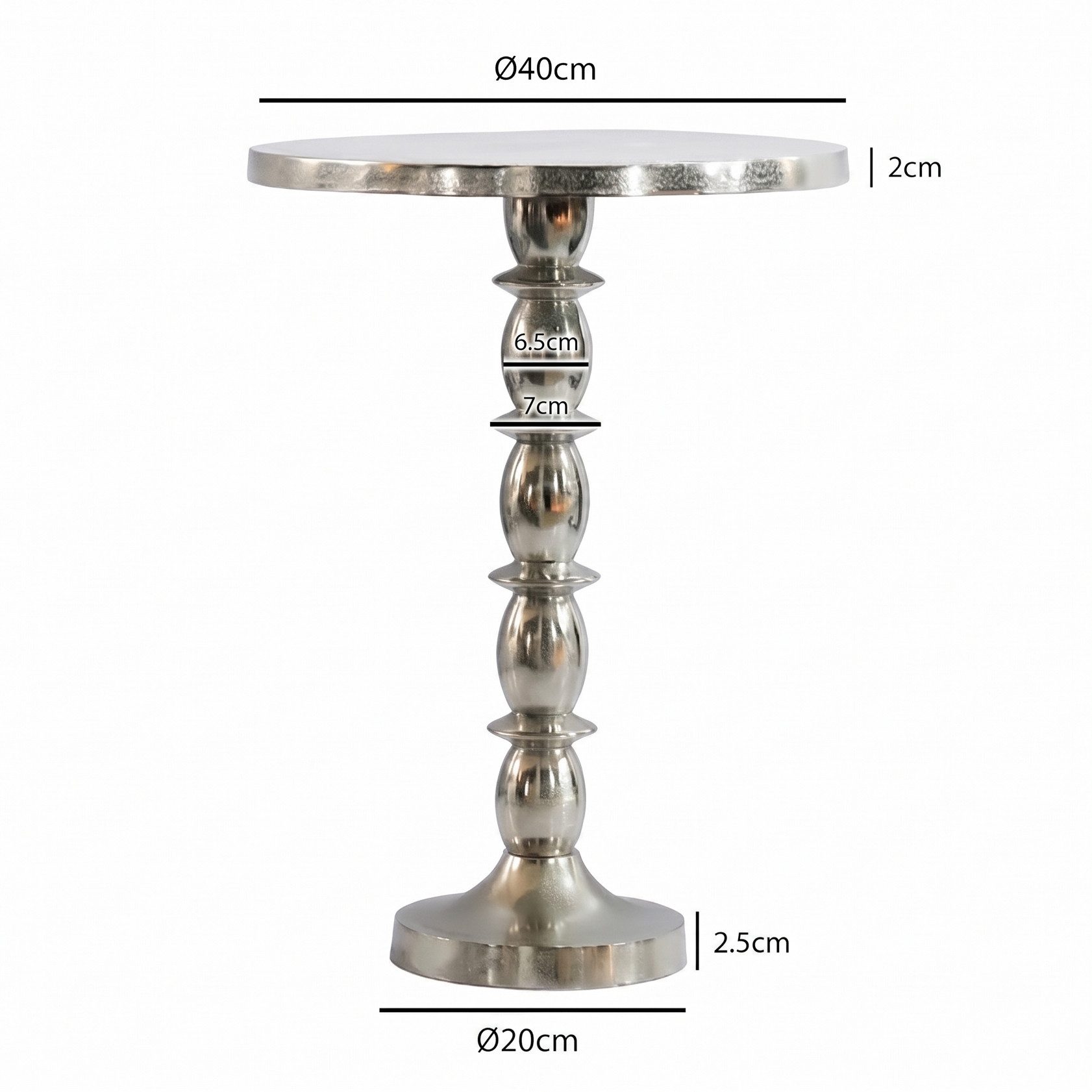 FINEBUY Beistelltisch FB116321 Anstelltisch 40cm Alu Silber Metall Wohnzimmertisch Dekotisch (Skulpturale Form mit edlem Charakter), Silberner Akzent für moderne Räume