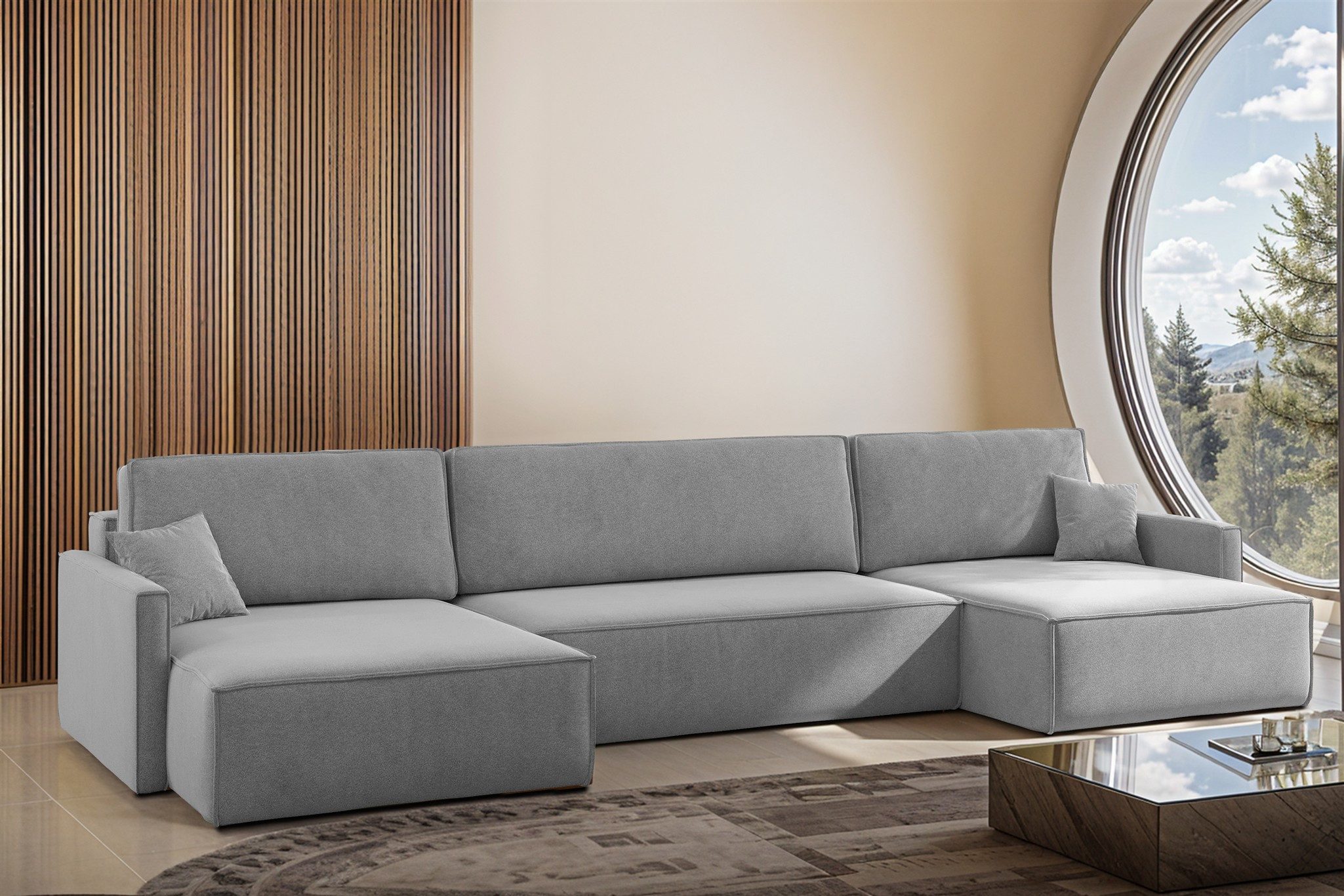 Fun Möbel Wohnlandschaft Sofa mit Schlaffunktion Sofa LOUIS in Stoff, inkl. 2 Zierkissen, inkl. Bettkasten