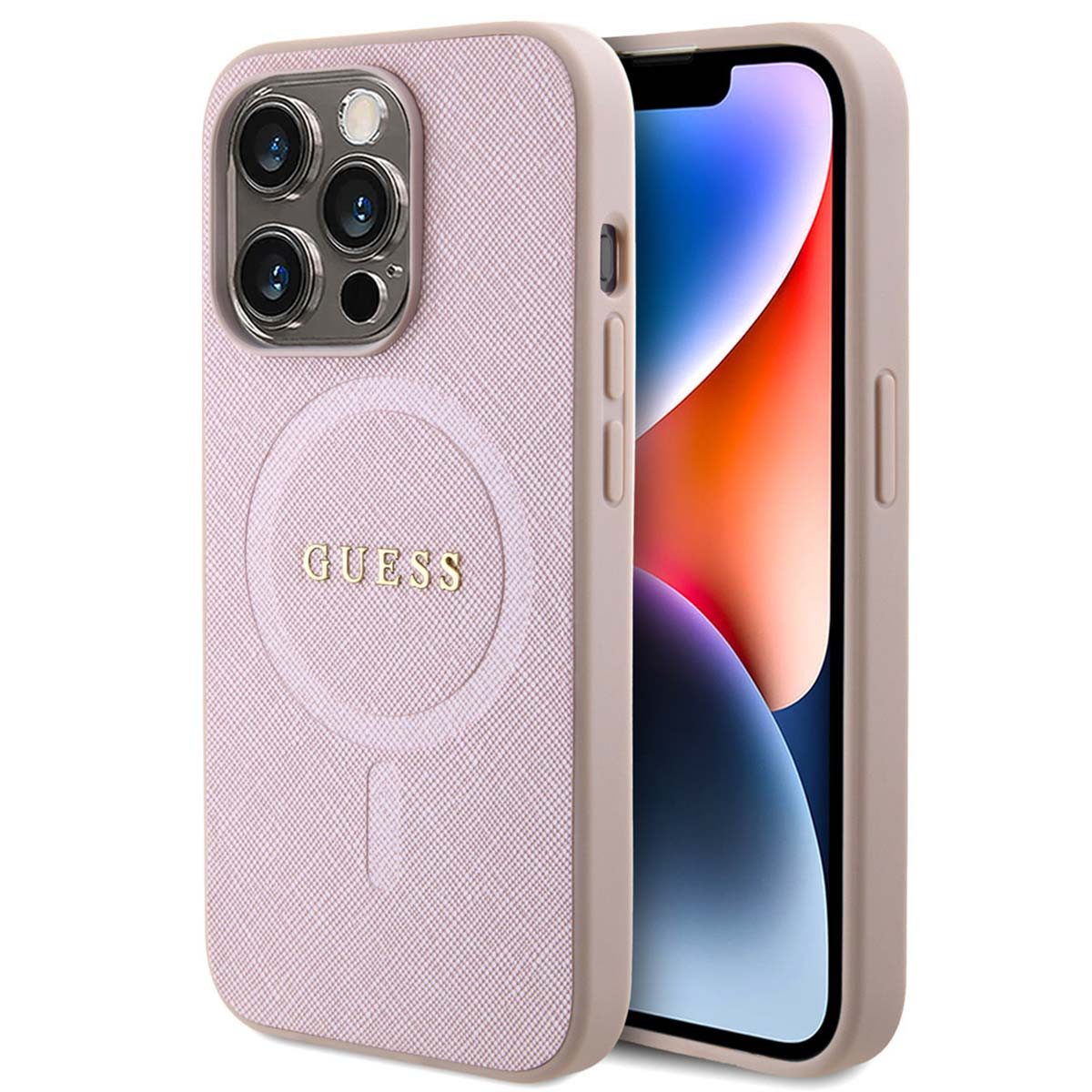 Guess Backcover Guess Saffiano MagSafe Back Cover Apple iPhone 15 Pro - Rosa