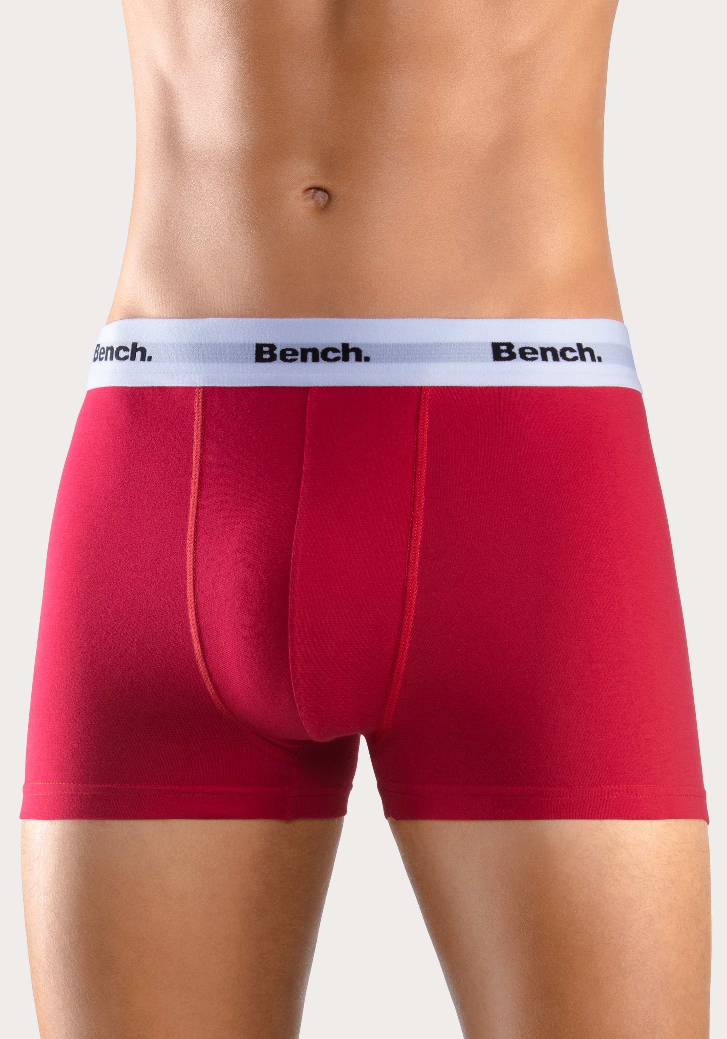 Bench. Boxer (Packung, 4-St) grau-meliert, rot, royalblau, Bund schwarz mit kontrastfarbigem
