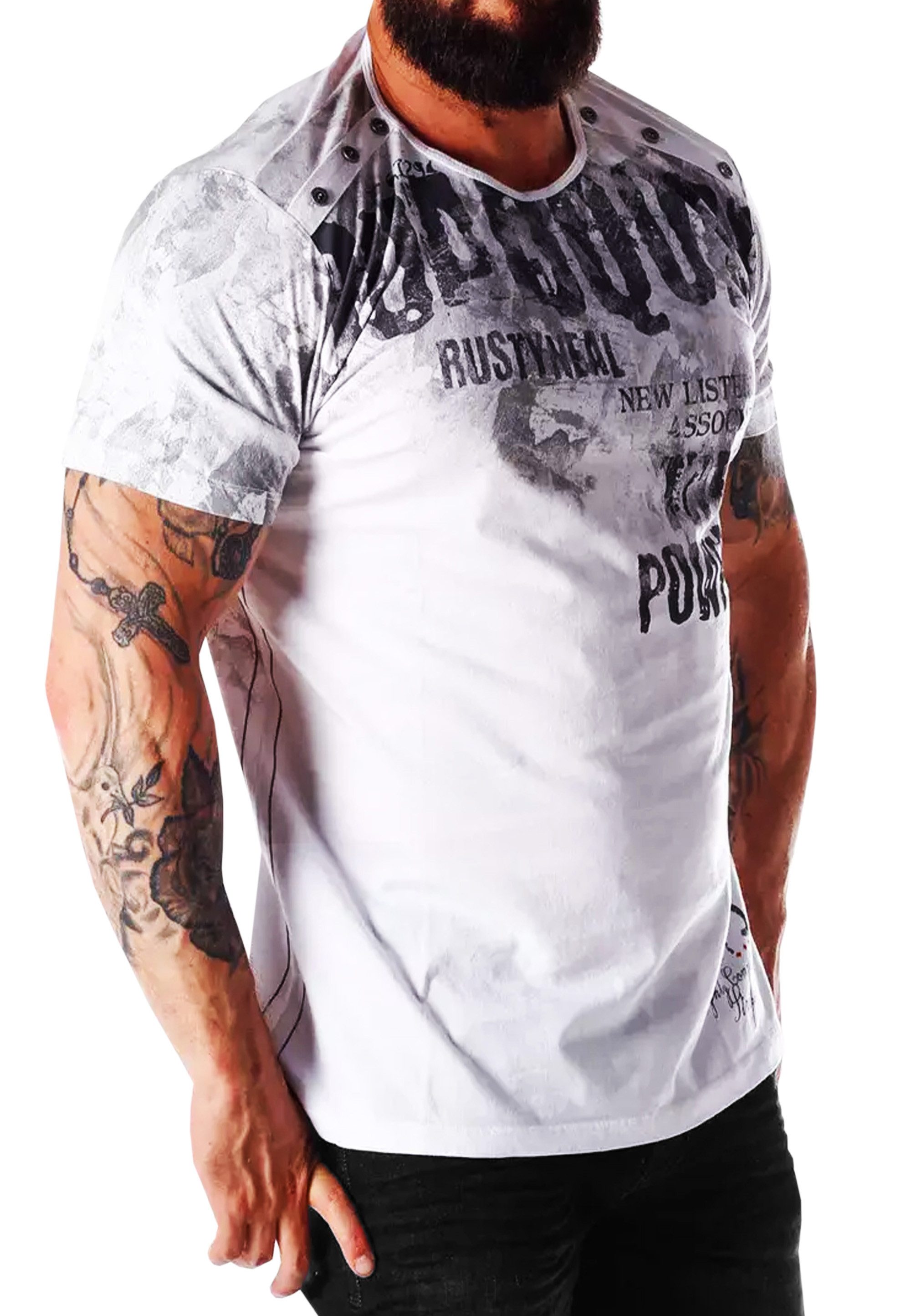 R-NEAL T-Shirt T-Shirt Used Look Printed Streetwear Freizeit T-Shirt Verwaschen