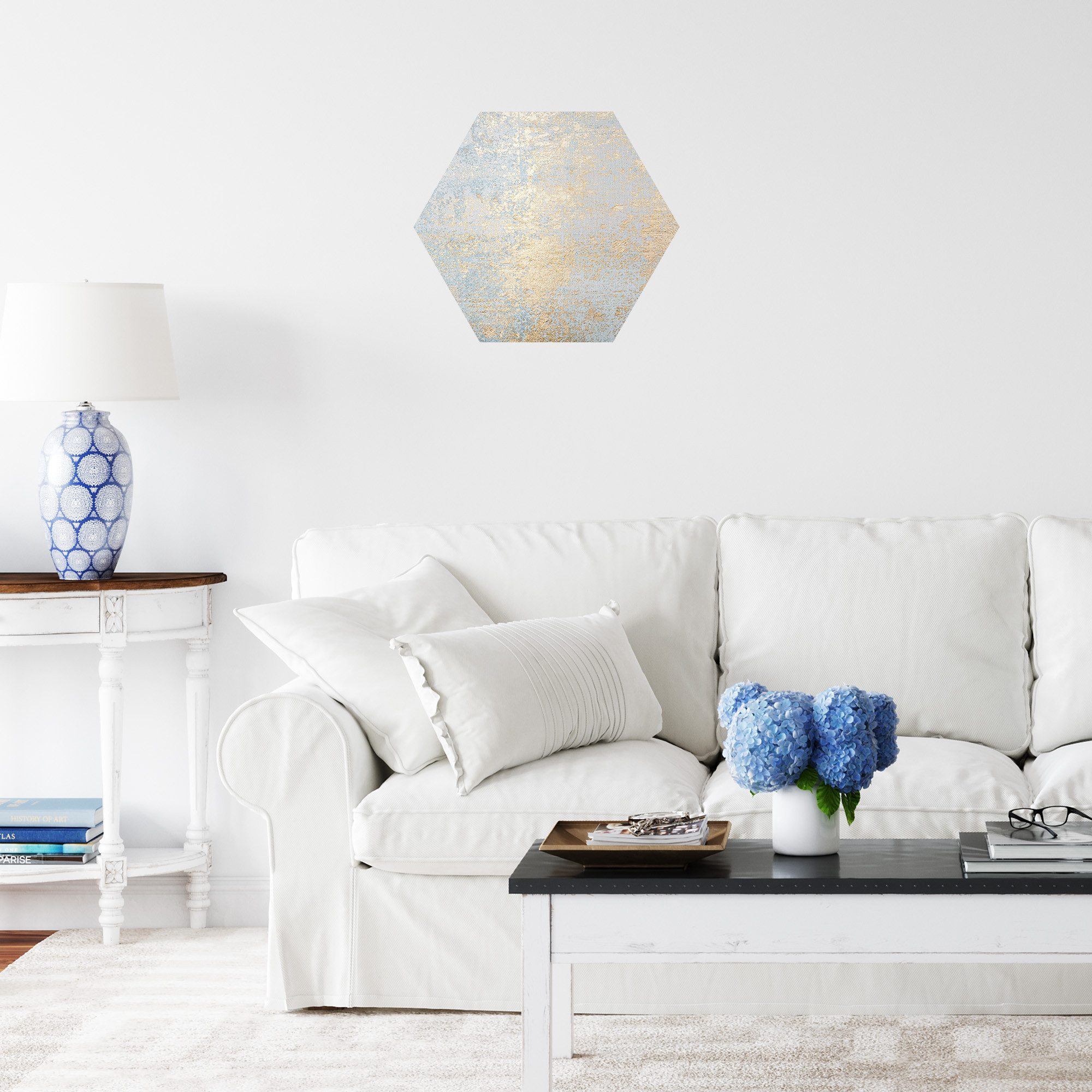 DEQORI Fototapete 'Wand mit Gold-Struktur', Sechseckig, matte Leinwandstruktur, bedruckt, (1 St), selbstklebend Wandtattoo Motiv Wandtapete Wand Sticker Bild Tapete