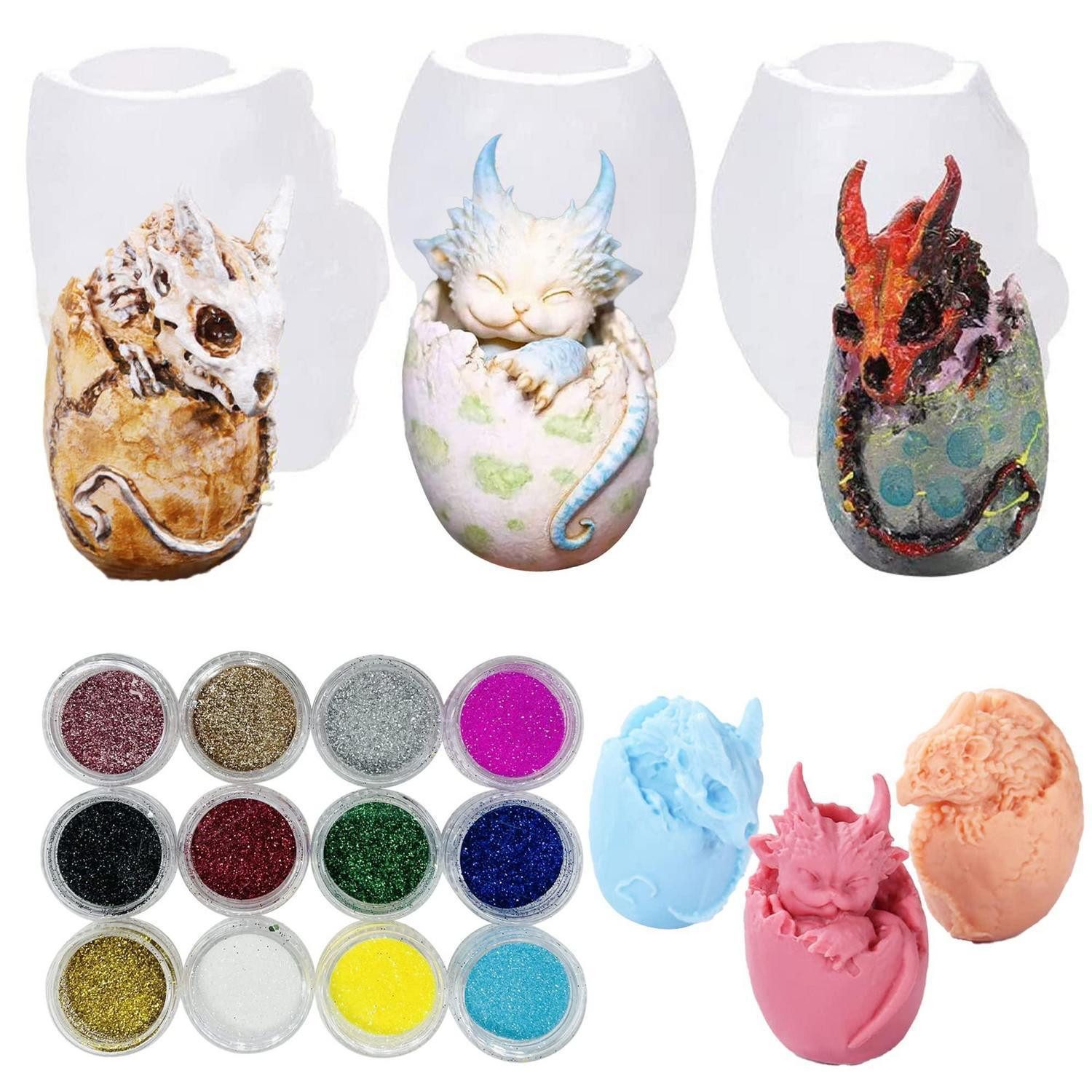 LuxusKollektion Modellierwerkzeug 3x Drachenei Resin Form DIY Schmuck Anhänger, (3 St)