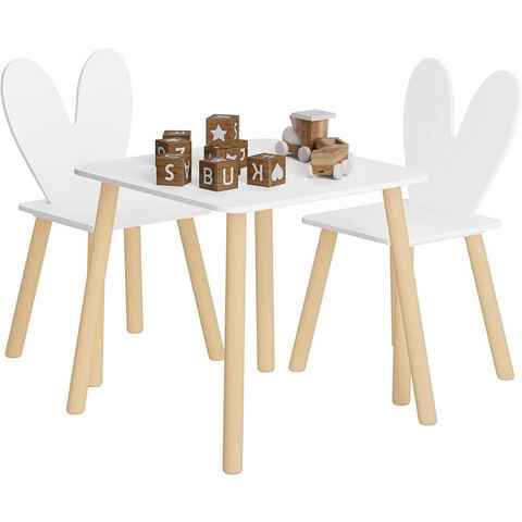 Woltu Kindersitzgruppe, Kindertisch mit 2 Stühlen, mit Massivholzbeinen, Weiß