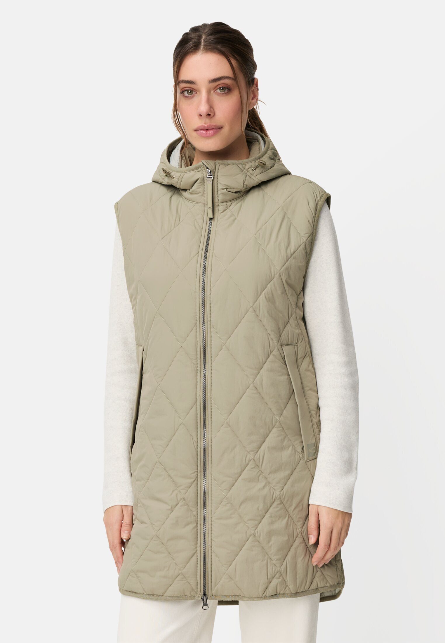 camel active Longweste Lange Weste mit Kapuze ärmellos Markenlabel