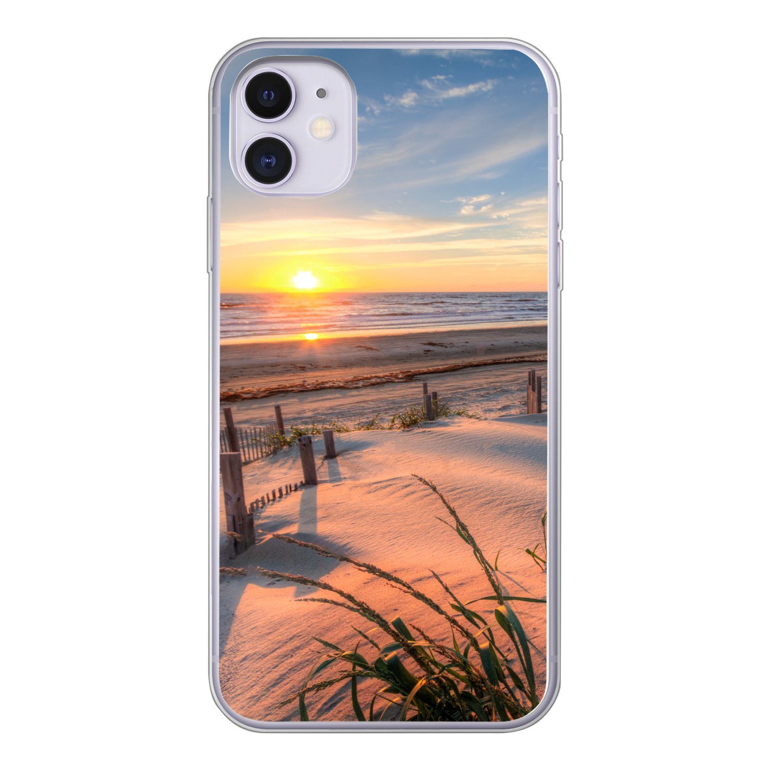 MuchoWow Handyhülle für Apple iPhone 11 Strand - Meer - Düne - Sonnenuntergang - Landschaf, Smartphone-Bumper, Print, Handy Schutzhülle Dünn
