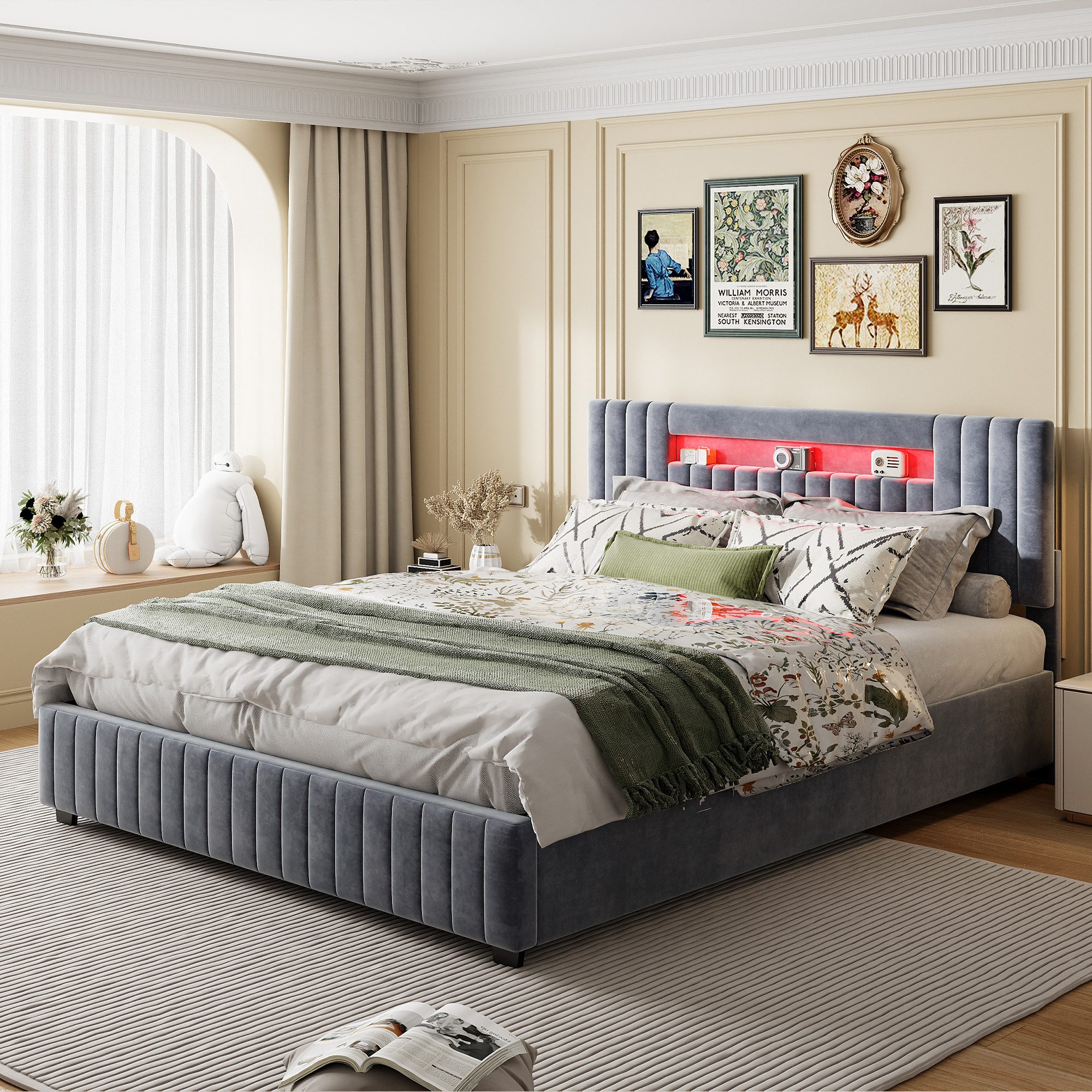 PXloue Polsterbett mit bettkasten (LED-Beleuchtung) 160x200 cm, Doppelbett, günstig online kaufen