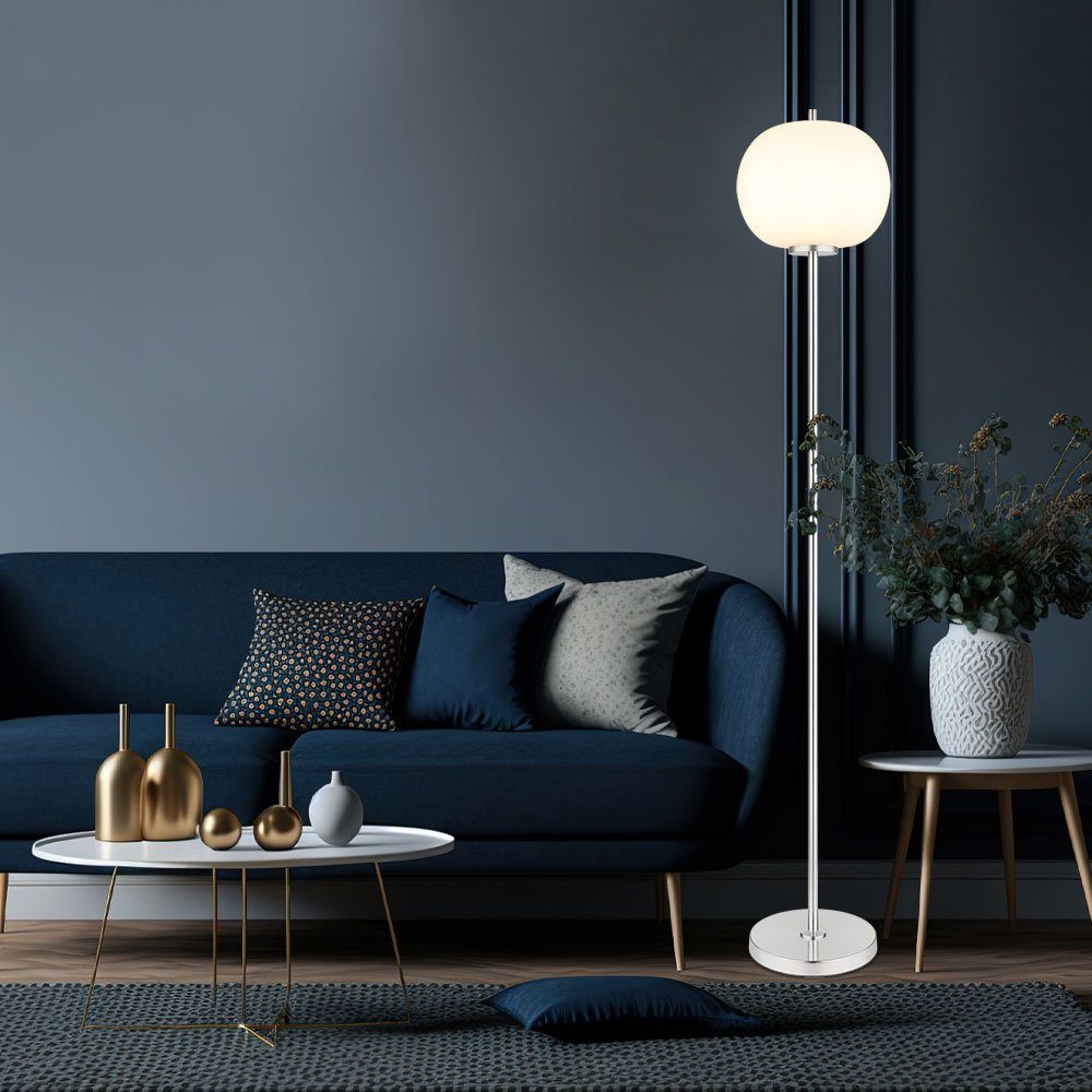 GLOBO LIGHTING Stehlampe, Leuchtmittel nicht inklusive, Stehleuchte Standlampe E27 Glaskugel opal Metall nickel Wohnzimmer