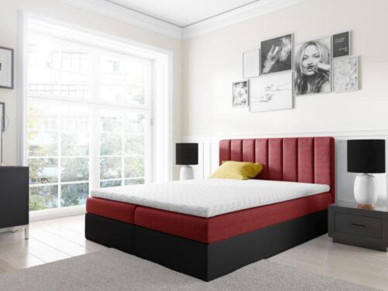 JVmoebel Bett, Boxspringbett Doppelbett Bett mit Bettkasten Ehebett Betten 180cm Rot