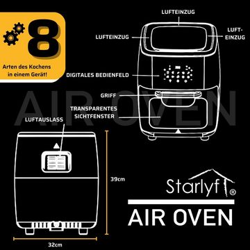 Starlyf Heißluftfritteuse Air Oven XXL, 1700,00 W, 12 Liter Fritteuse mit 10 Programmen, Rotisserie-Funktion, Drehspieß