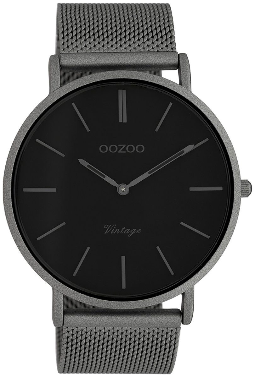 OOZOO Quarzuhr Oozoo Herren-Uhr grau Vintage, (Analoguhr), Herrenuhr rund, groß (ca. 44mm) Edelstahlarmband, Fashion-Style