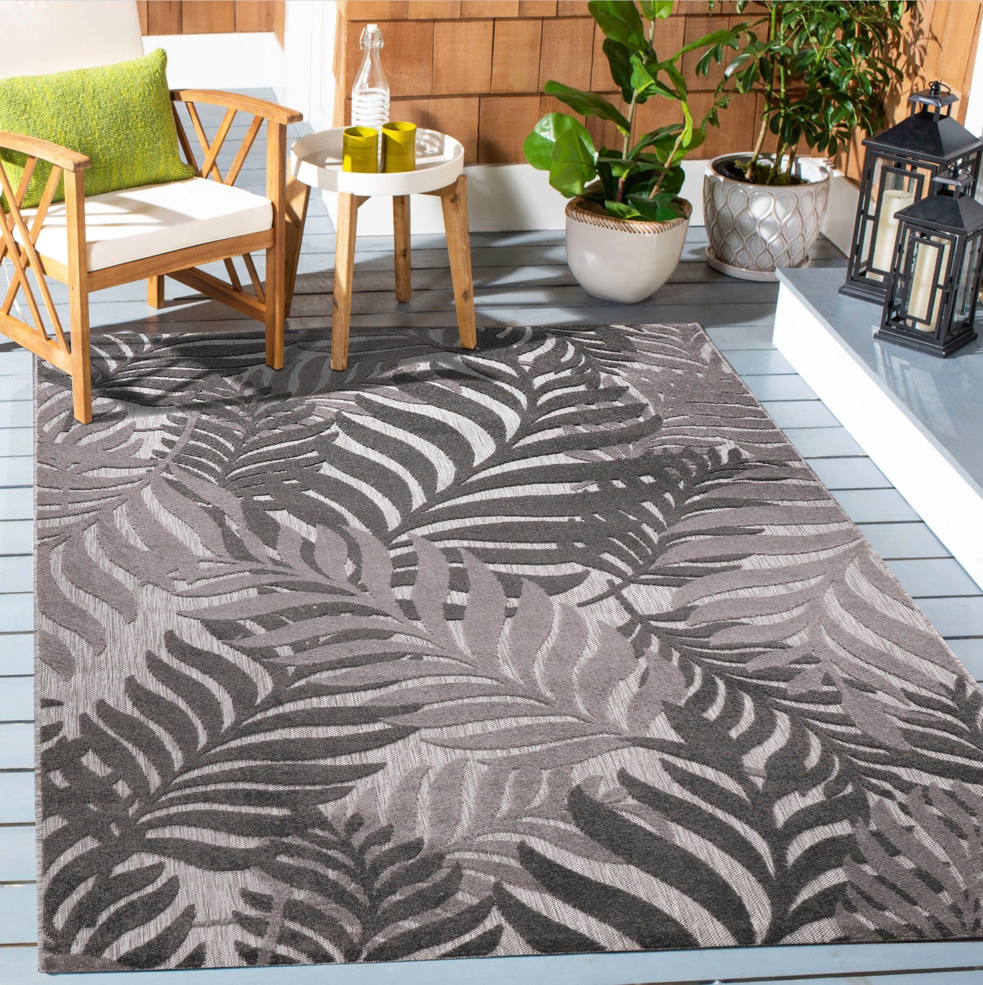 Teppich Floral, Sanat, rechteckig, Höhe: 6 mm, In- und Outdoor geeignet, florales Design, Balkon, Terasse grau