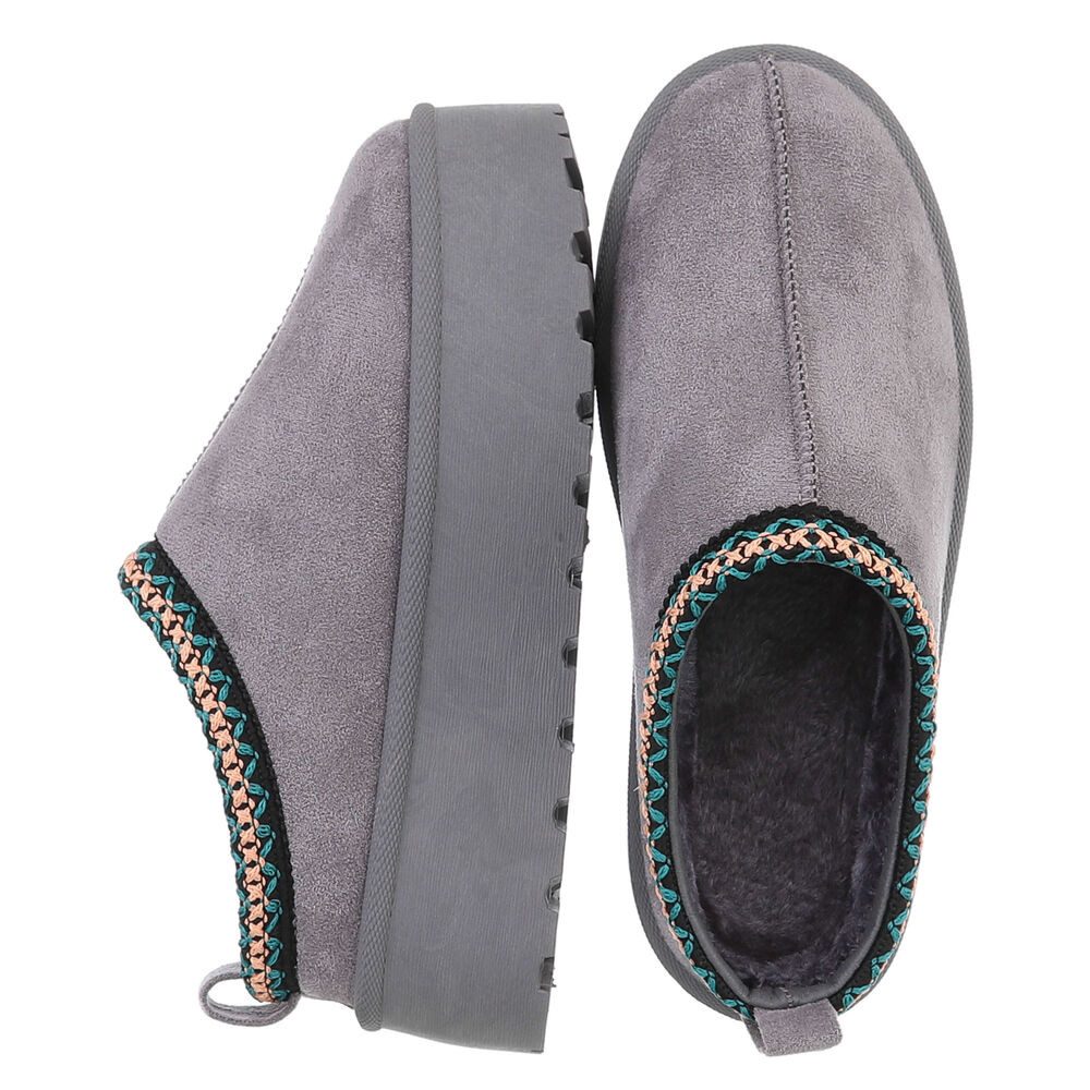 Ital-Design Die bequemen Plateau-Slipper Hausschuh (87740177) Flach Stiefeletten in Grau