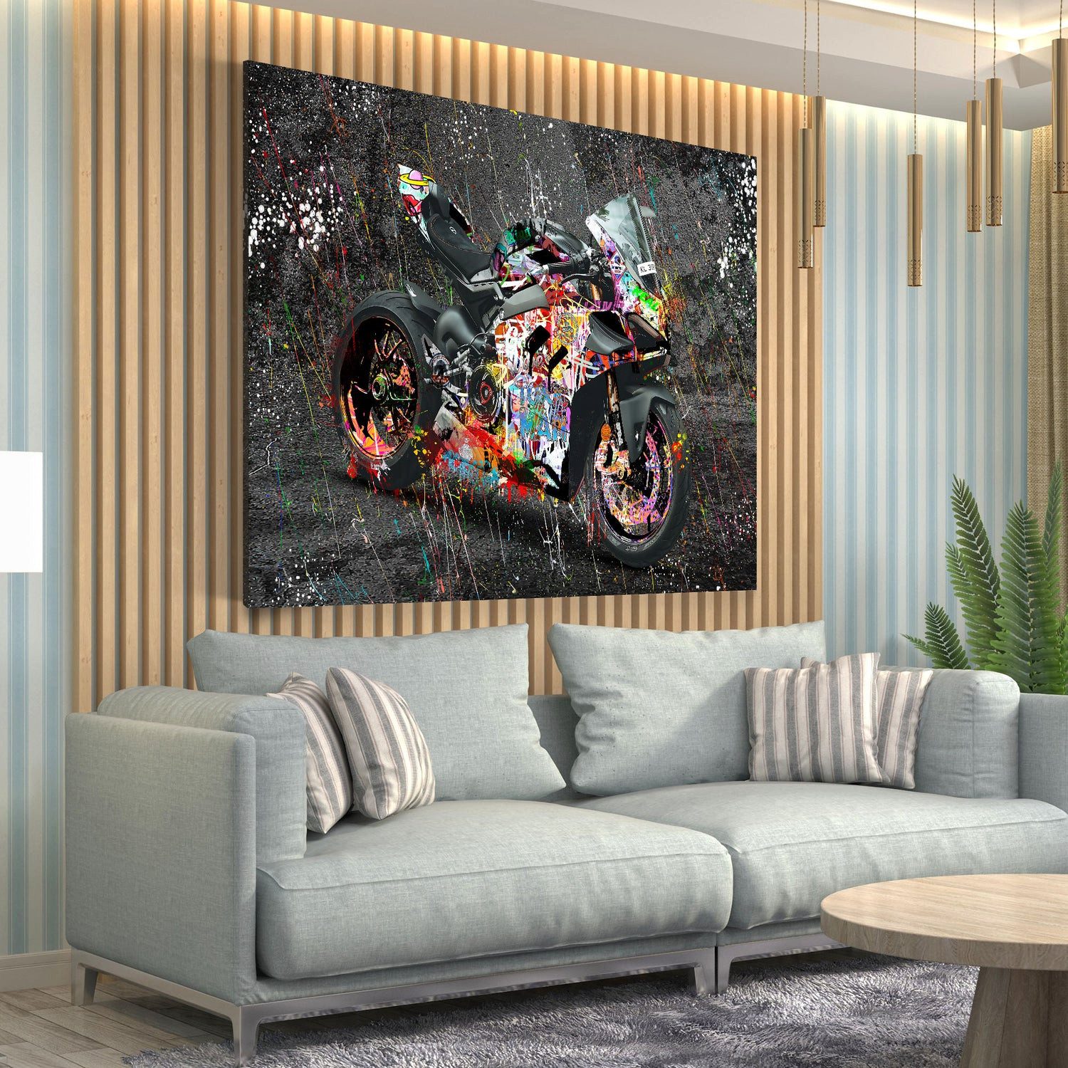 Artedinoi Leinwandbild Motorrad Sportbike Graffiti Wandbild Leinwandbild Kunstdruck XL Deko, Motorrad im Graffiti-Look