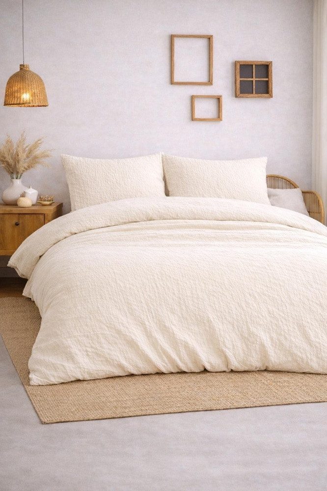 Sandiik Bettwäsche Musselin Bettwäsche in Ivory aus Biobaumwolle, Noch weicher und noch Dichter als herkömmliche Musselin Bettwäschen