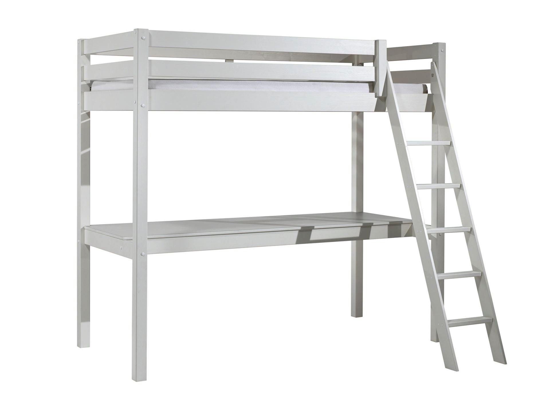 58 aufm Kessel Kinderbett Hochbett+Schreibtisch Karolina 209x165x190 Kinderbett Massivholz Weiß (inkl. Versand, Lieferung bis Verwendungsstelle), Liegefläche 90x200, platzsparendes Bett, Schreibplatte, Rolllattenrost