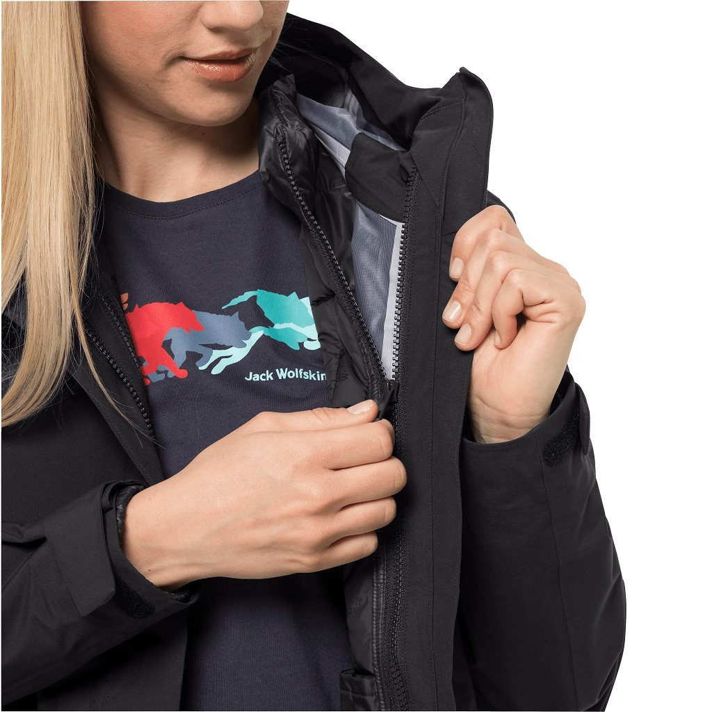 Jack Wolfskin Wintermantel Silent Wisper Parka (wasser- und winddicht, PFC-frei) schwarz Damen