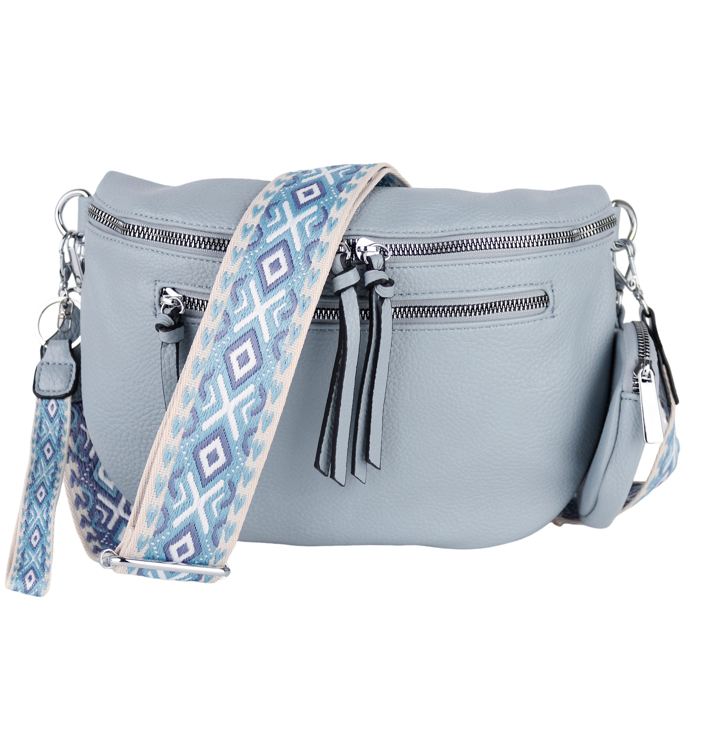 MIRROSI Bauchtasche Damen Taschen, Umhängetasche, Brusttasche, 30x20x9cm Veganes Leder (Schultertasche für jeden Anlass, (dazu 1x Münzbeutel und 1x Schlüsselband), Crossbody Bag, Bohemian gemusterten& verstellbaren Schulterriemen