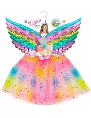 Widmann S.r.l. Kostüm Einhorn Kostüm Set "Rainbow" für Mädchen - 3-tlg. mit Flügeln