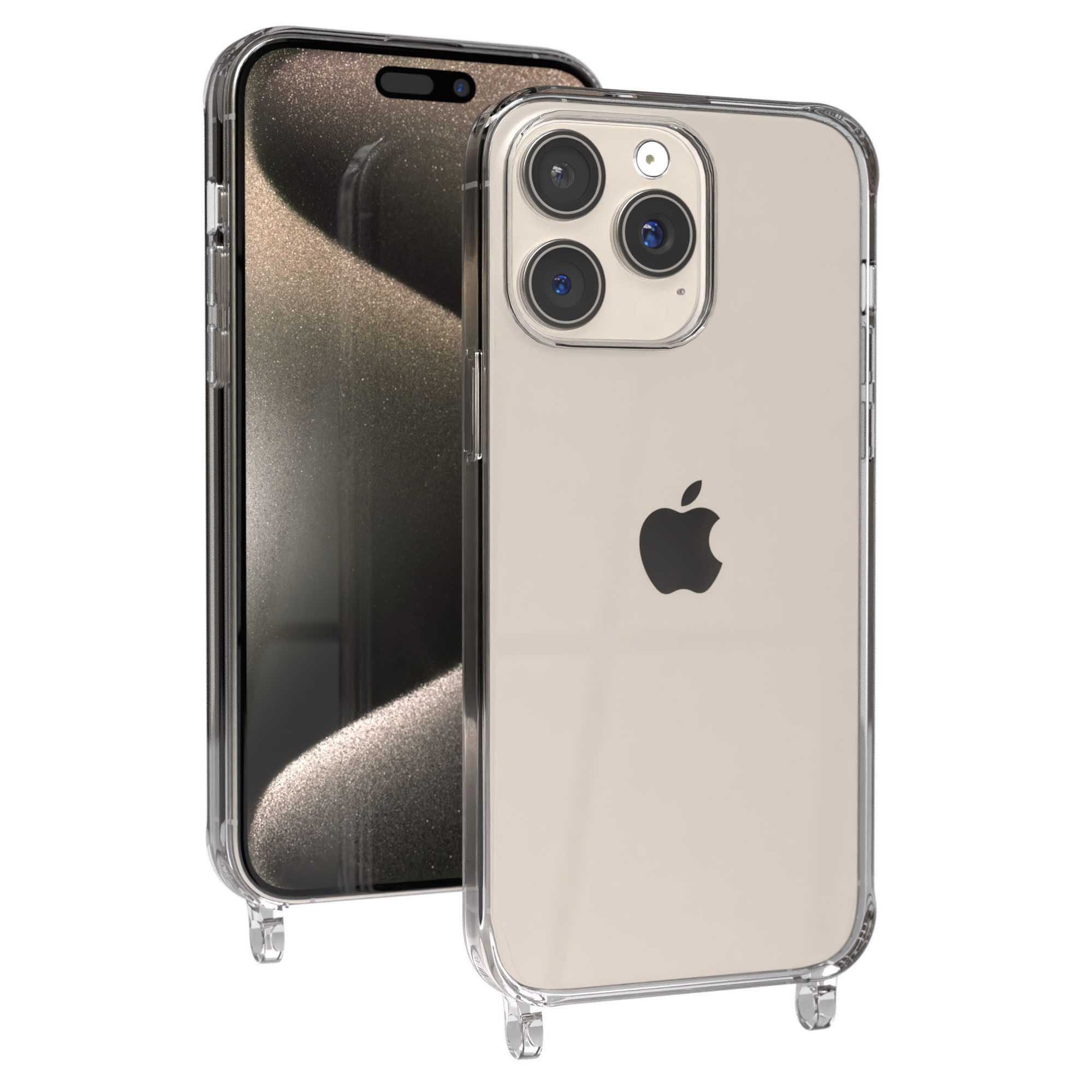 EAZY CASE Handykette Handyhülle für Handyketten mit Befestigungsösen für iPhone Modelle 6,7 Zoll, Hülle für Handykette, Transparent mit Ösen für Apple iPhone 15 Pro Max