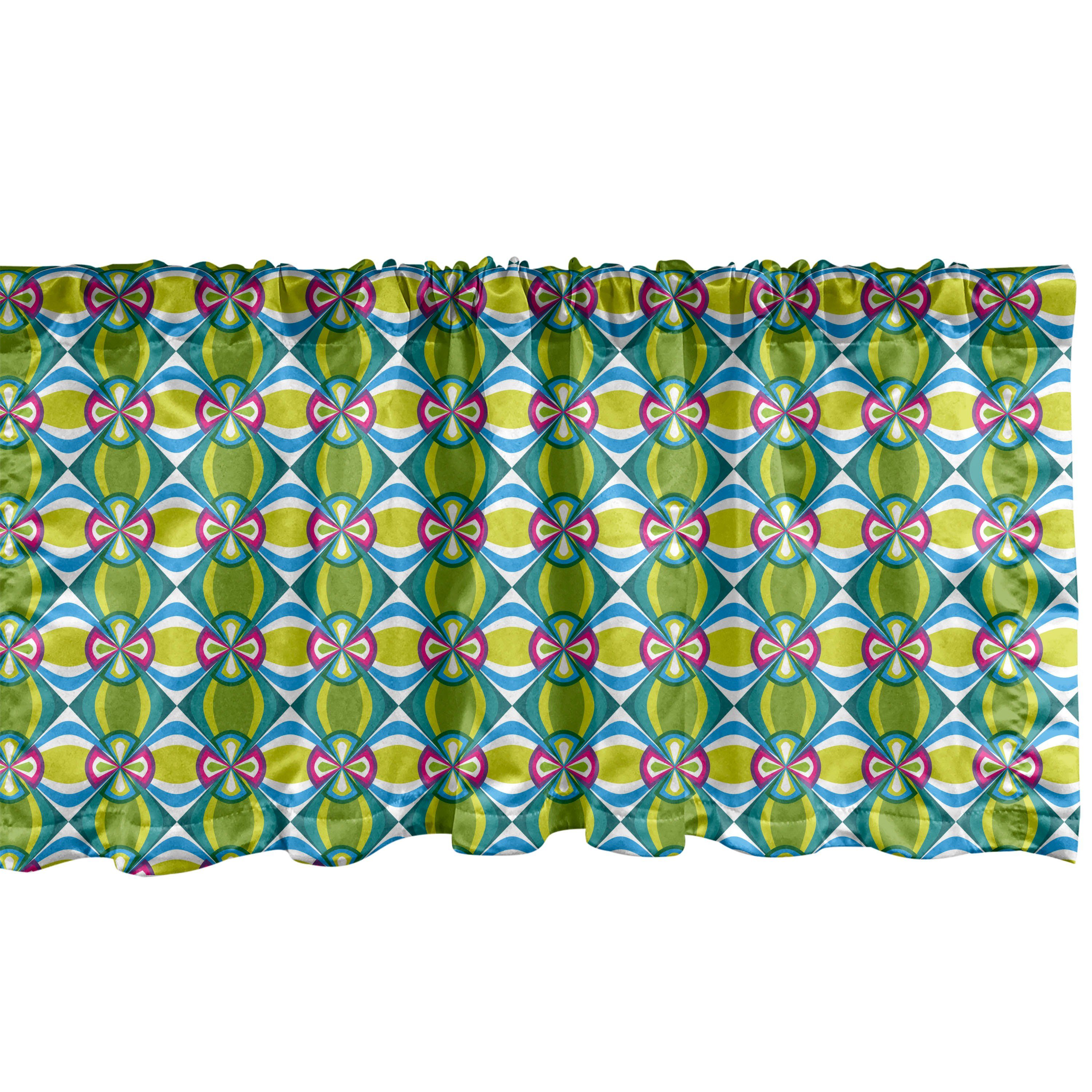 Scheibengardine Vorhang Volant für Küche Schlafzimmer Dekor mit Stangentasche, Abakuhaus, Microfaser, Abstrakt Floral Kurvige Karo
