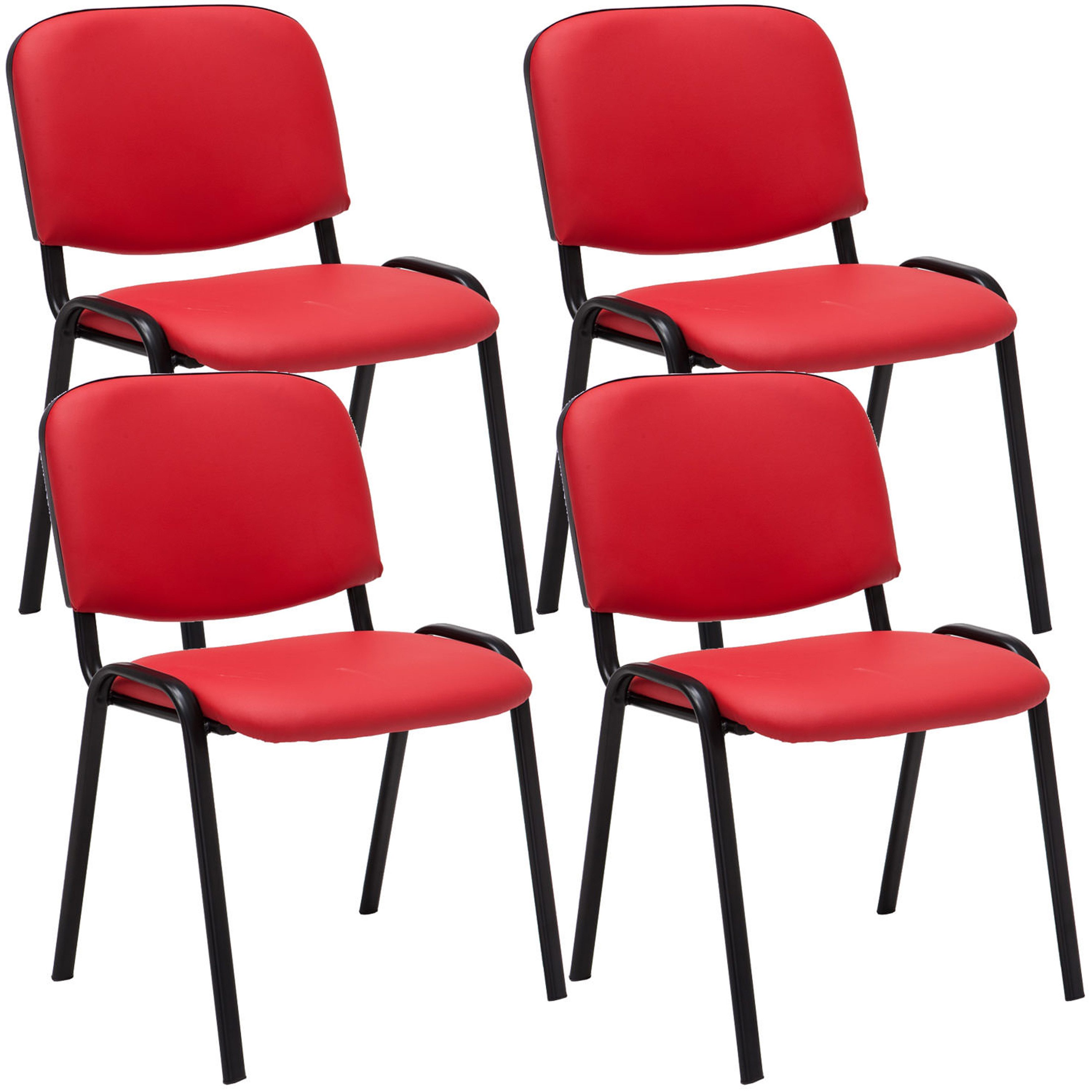 TPFLiving Besucherstuhl Keen mit hochwertiger Polsterung - Konferenzstuhl (Besprechungsstuhl - Warteraumstuhl - Messestuhl, 4 St), Gestell: Metall matt schwarz - Sitzfläche: Kunstleder Rot