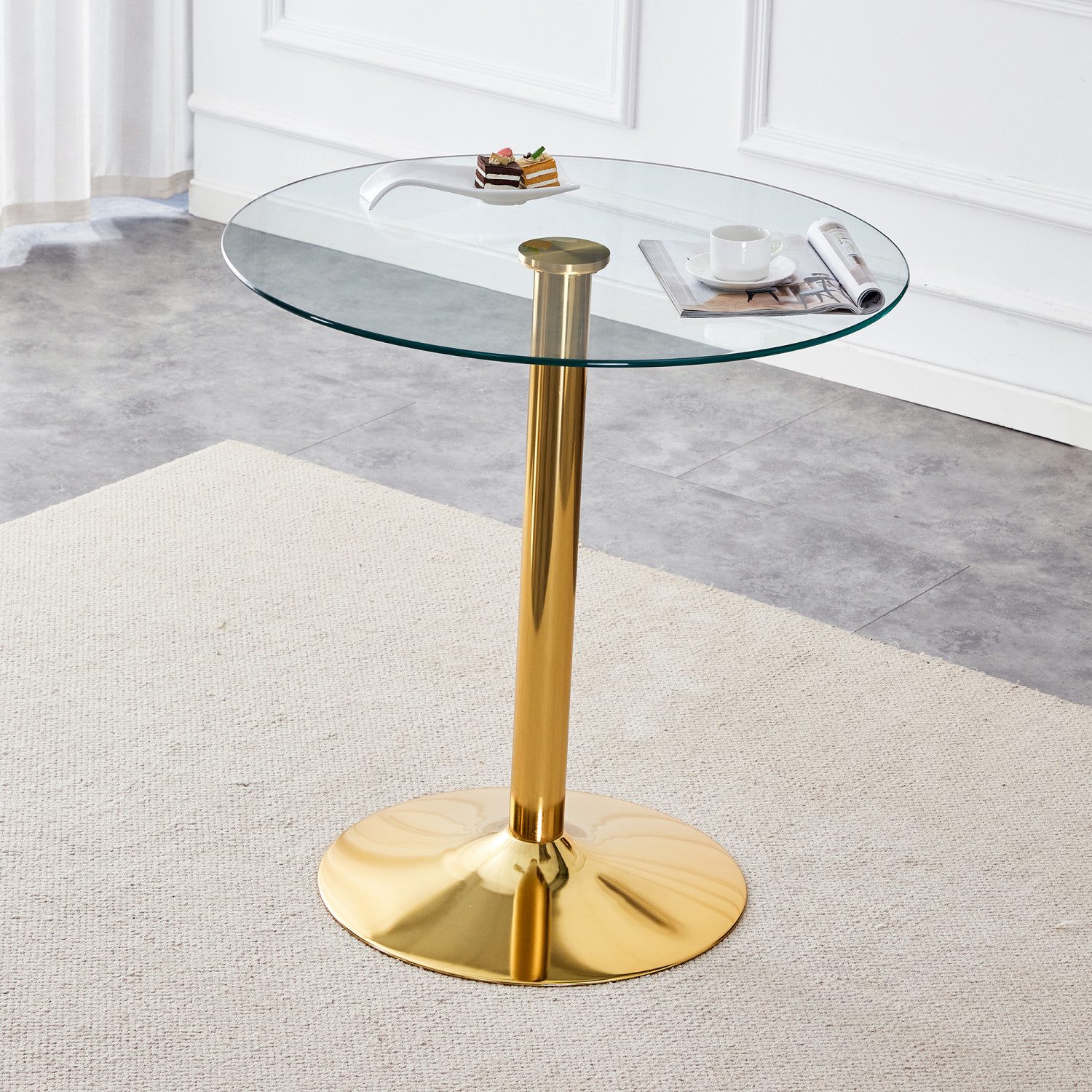 ANYSUN Glastisch Esstisch Rund Glas,Moderner minimalistischer Glasbalkentisch (Runder Esszimmertisch Küchentisch für 4 Personen), Esszimmertische mit Metallbeinen Küchentisch für Wohnzimmer Küche
