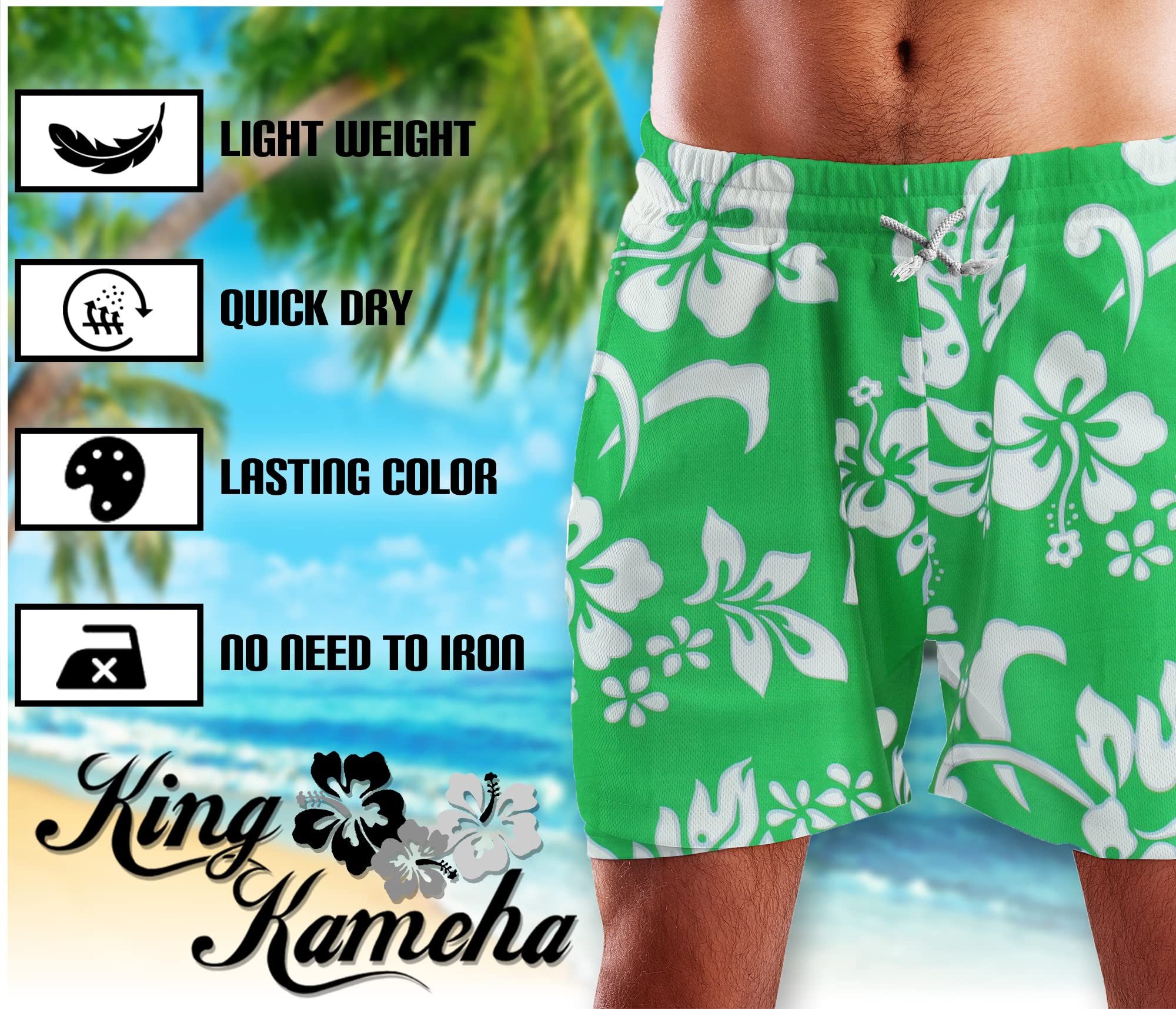 King Kameha Badeshorts Hibiscus Funky Hawaii Bade-Shorts Mesh-Einsatz Verschluss Kordelzug Mit integriertem Mesh-Innenslip für extra Komfort
