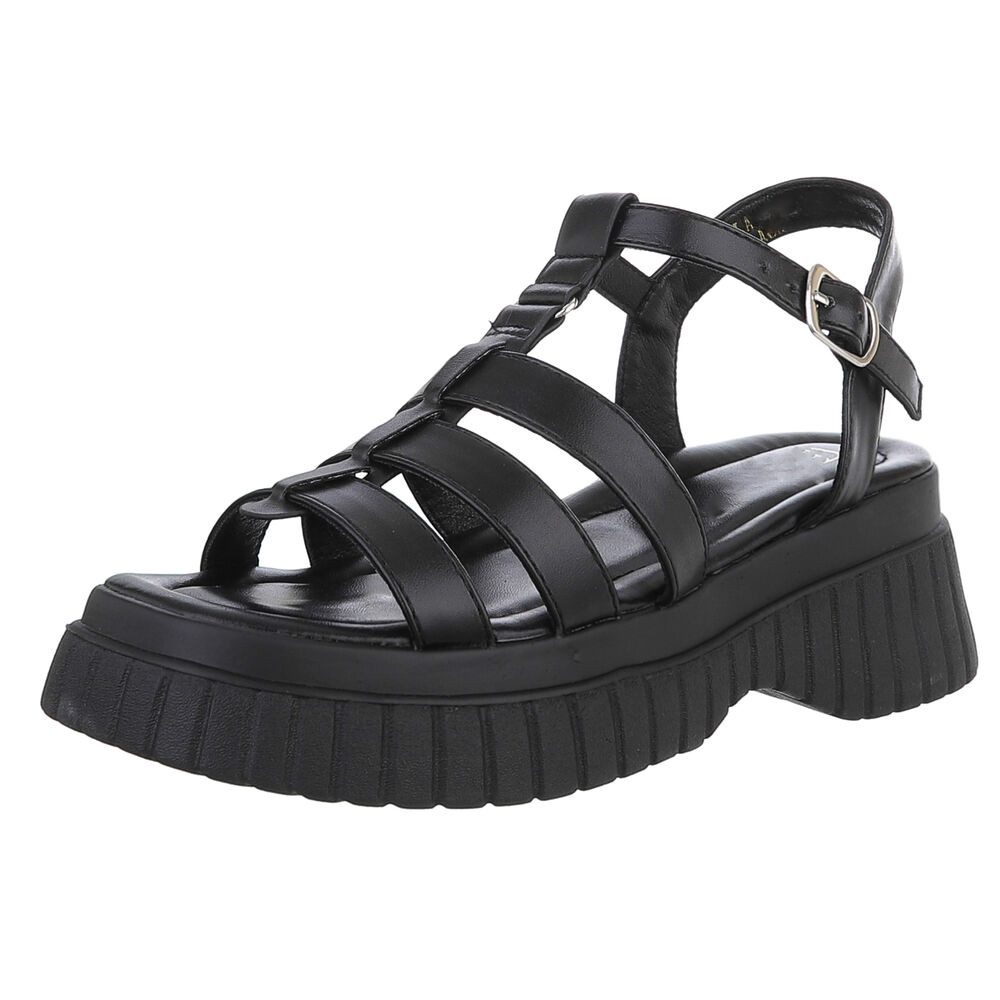 Ital-Design Beige Plateau-Riemensandalen für Damen – Komfortabel & Trendy Plateausandaletten (89372584) Blockabsatz Sandalen & Sandaletten in Schwarz
