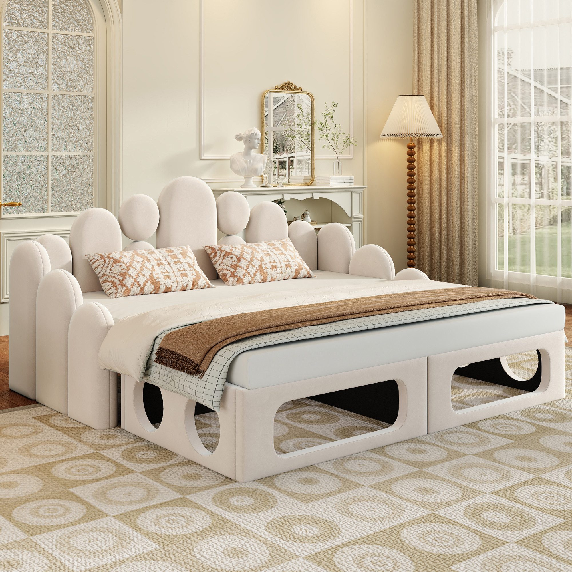 REDOM Schlafsofa 2-in-1 Polsterbett mit Haustierbett, Funktionsbett mit Samtstoff, Lattenrost & Rückenlehne, ohne Matratze, Daybett 180x200 cm