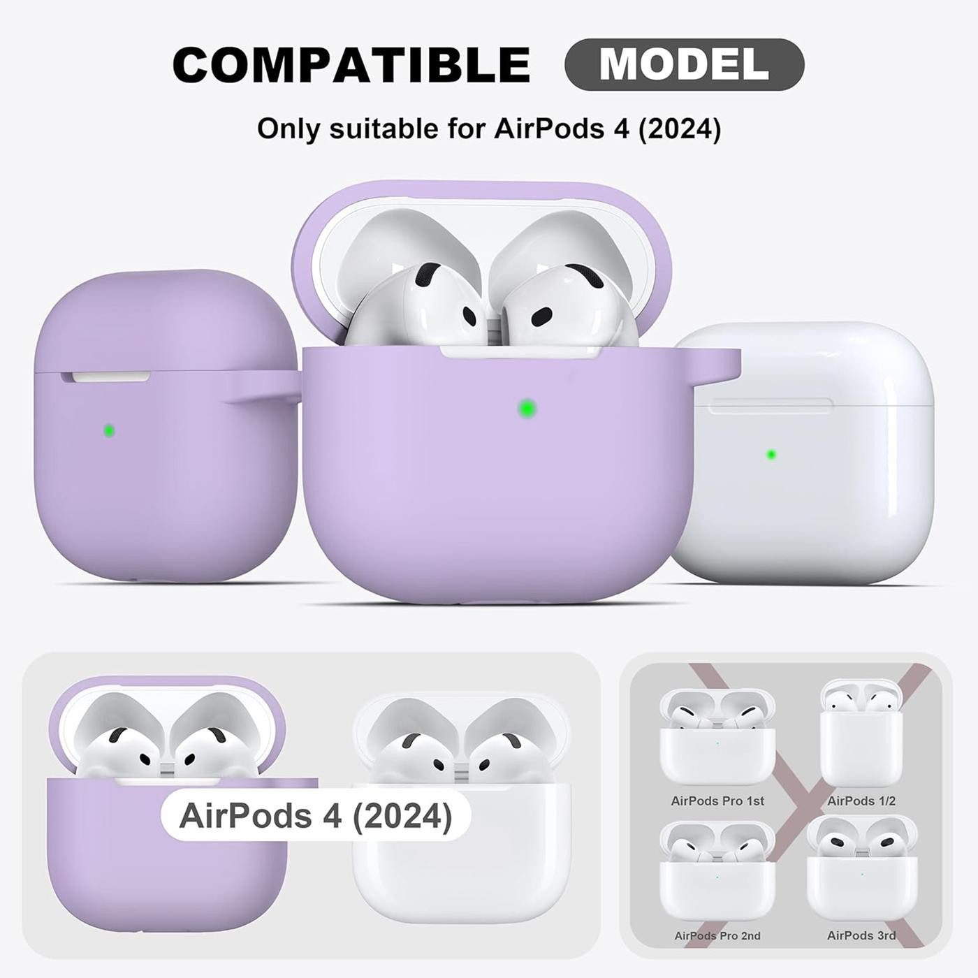 CoolGadget Kopfhörer-Schutzhülle Basic Silikon Hülle für AirPods 4 Schutzhülle mit Karabiner, Soft Touch Case, stoßfest, rutschfest, 360° Schutz, kabellos ladba – Bild 3 von 5