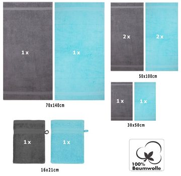 Betz Handtuch Set 10-tlg. Handtuch-Set Premium Farbe Türkis & Anthrazit, 100% Baumwolle, (10-tlg)