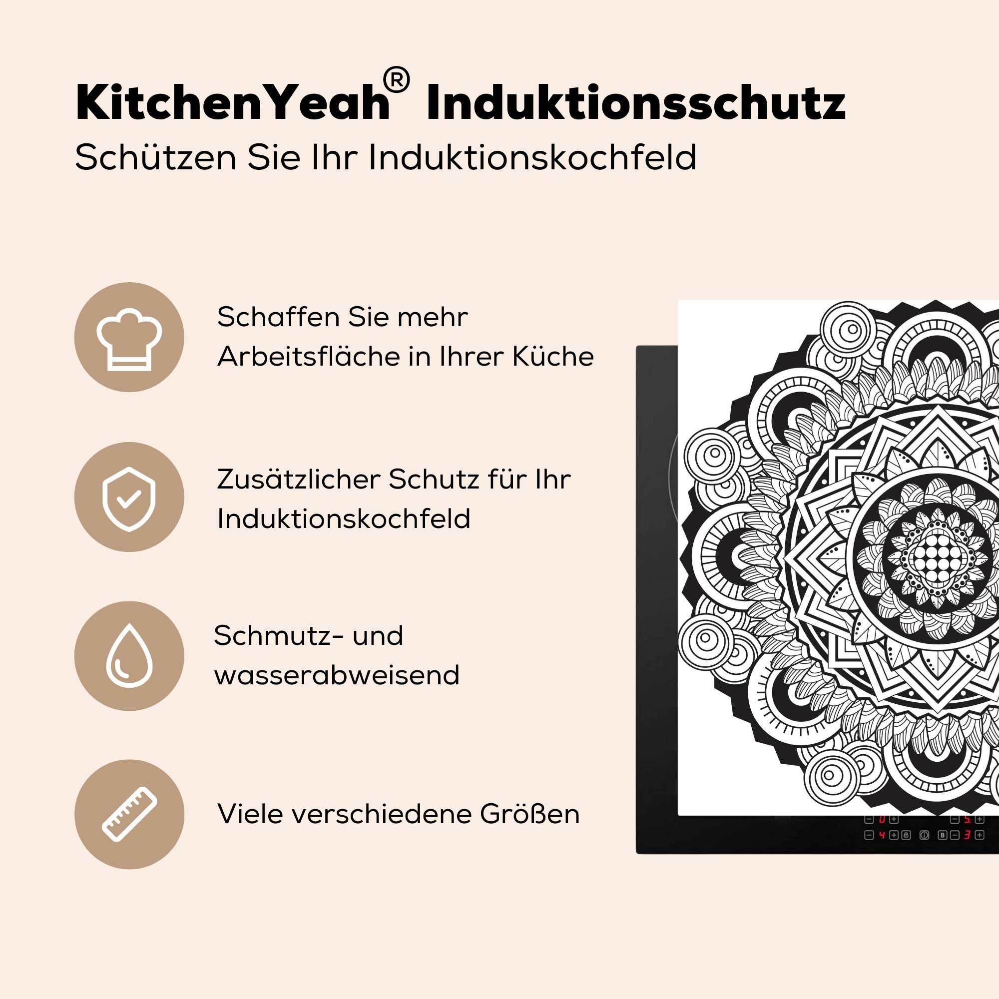 MuchoWow Mandala verschnörkelt, Arbeitsplatte 78x78 cm, tlg), Ceranfeldabdeckung, Herdblende-/Abdeckplatte für küche Vinyl, (1