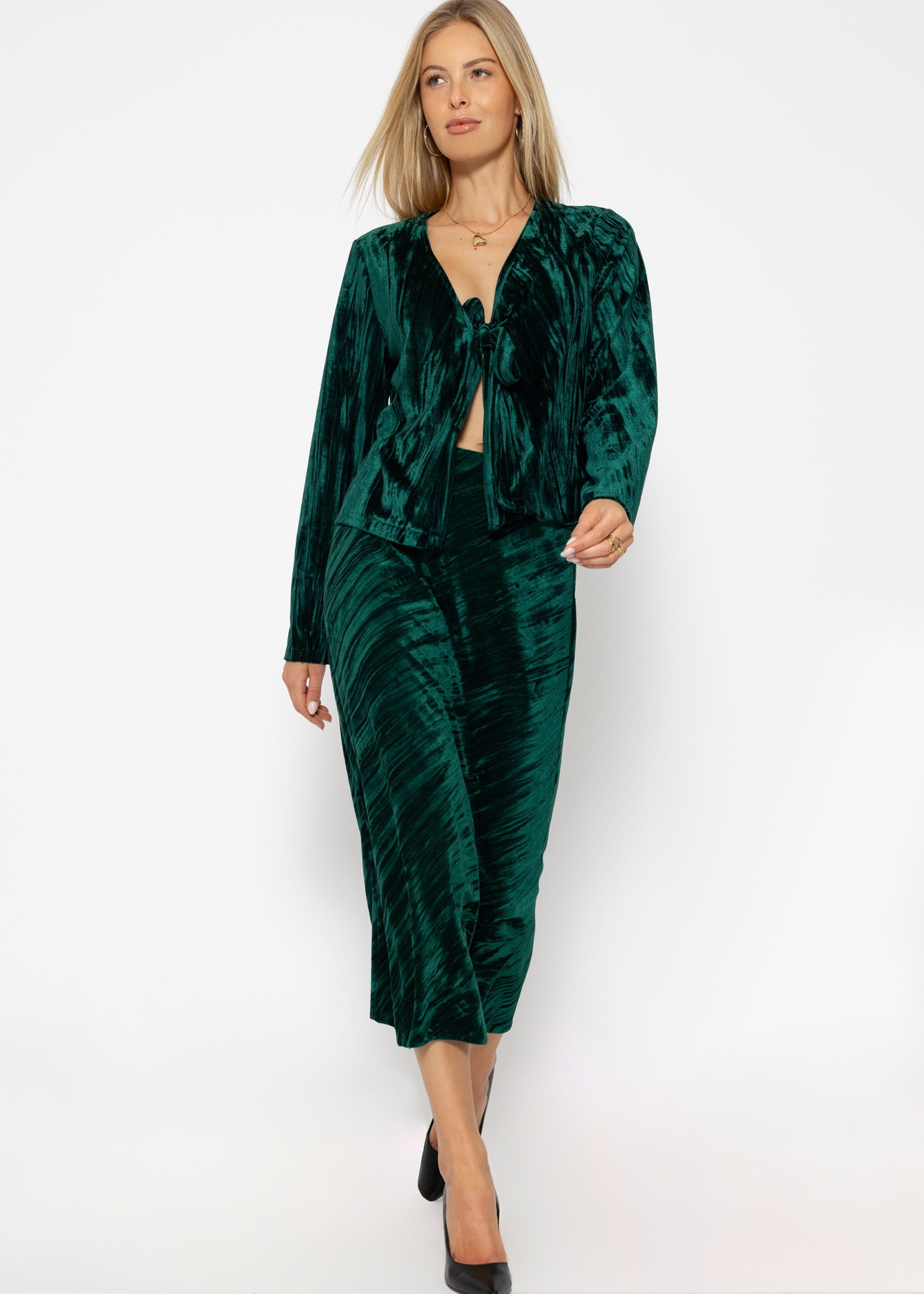 SASSYCLASSY Midirock Schlichter, eleganter Midi Samtrock Damen Taillierter Midirock aus Samt für feminine Looks Grün Schwarz