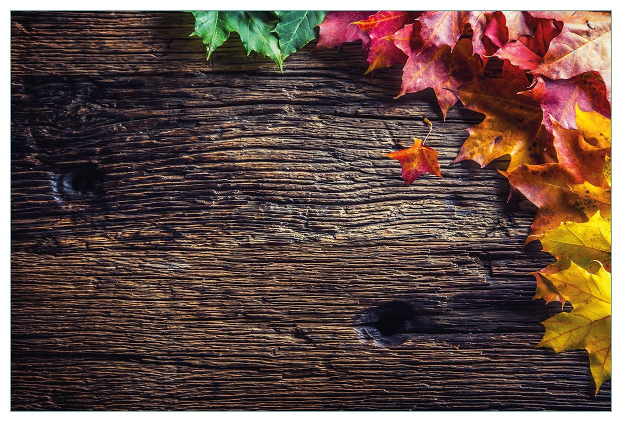 Holz, auf altem Küchenrückwand (1-tlg) Herbstblätter Wallario