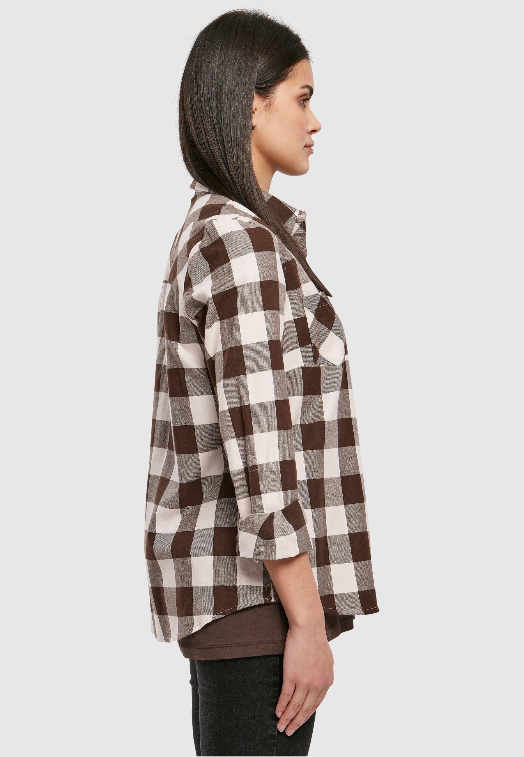 Damen Ladies CLASSICS Flanell pink-brown Shirt URBAN Checked (1-tlg) Langarmhemd Turnup