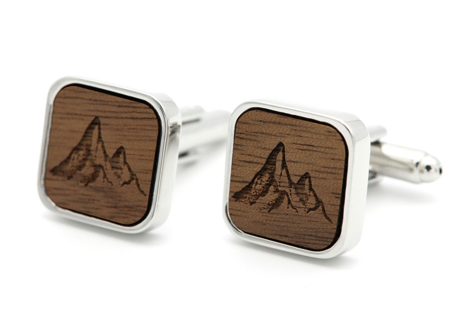 NaturSchatulle Manschettenknöpfe mit Gravur Holz Eckig (schwarz / silber, Trauzeuge, Anker, Kompass, uvm), Cufflinks zur Hochzeit, Anzug