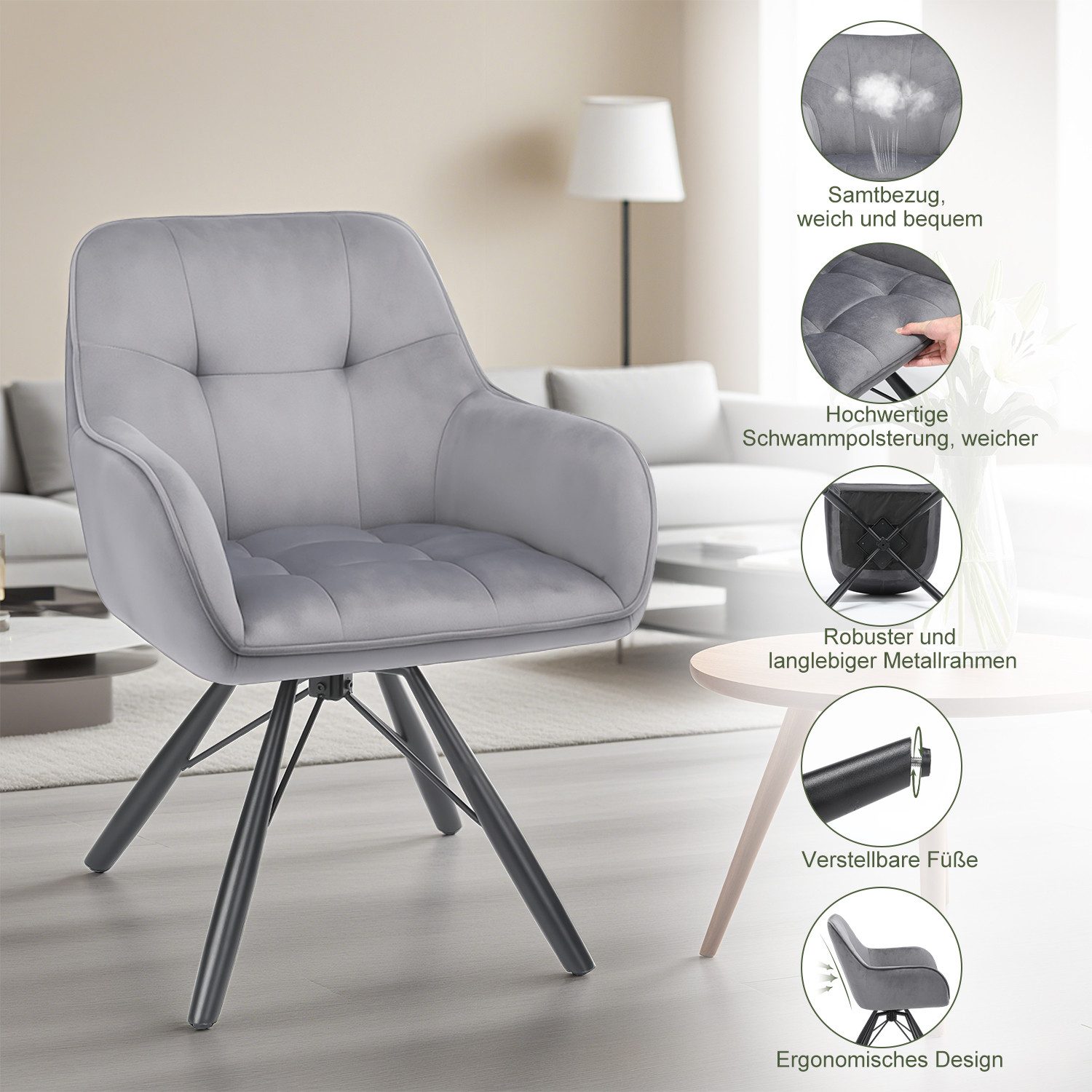 oyajia Polsterstuhl Esszimmerstühle drehbar mit Armlehnen (2 St), 360 Grad günstig online kaufen