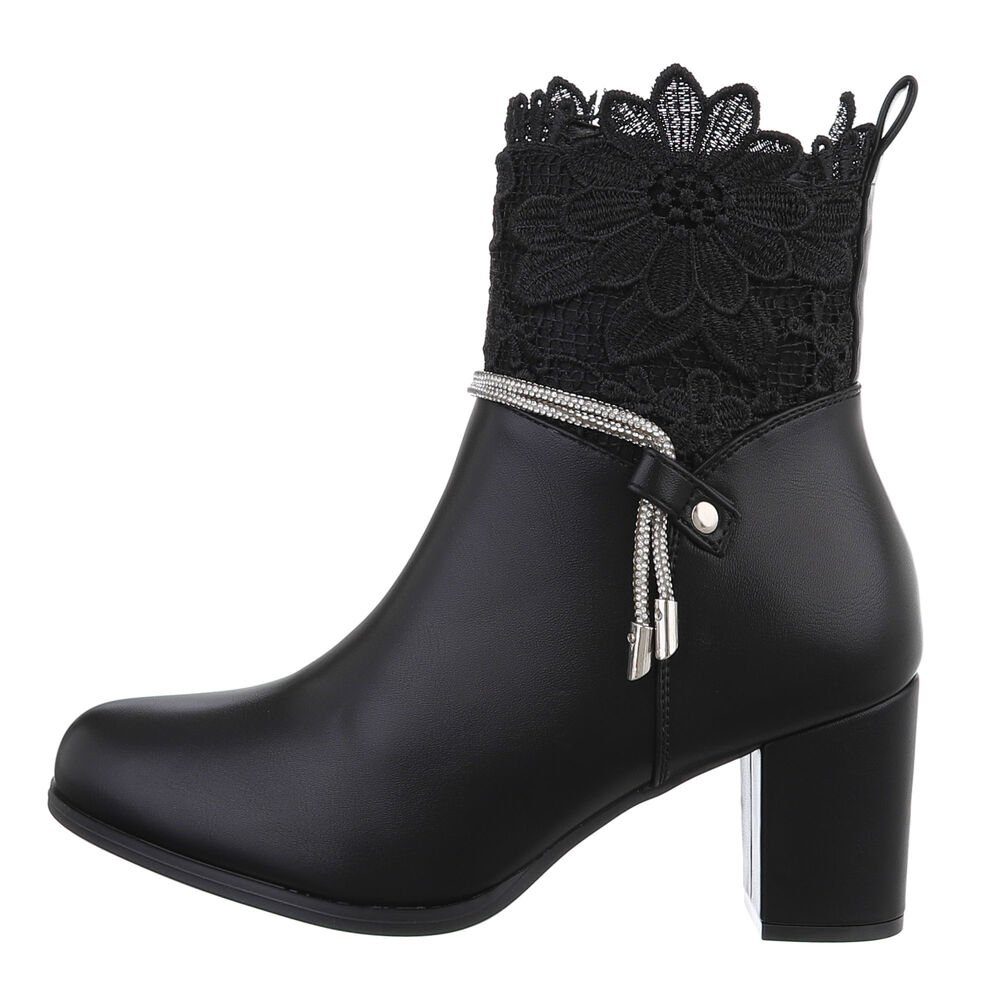 Ital-Design Damen Elegant High-Heel-Stiefelette Blockabsatz High-Heel Stiefeletten in Schwarz