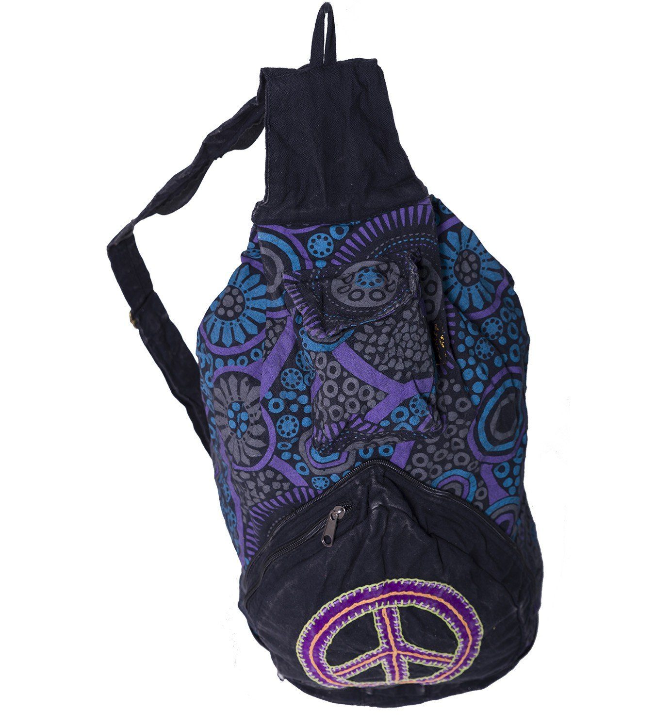 KUNST UND MAGIE Tagesrucksack Kunst und Magie Bunter Hippie Rucksack "Peace" Schwarz / Lila