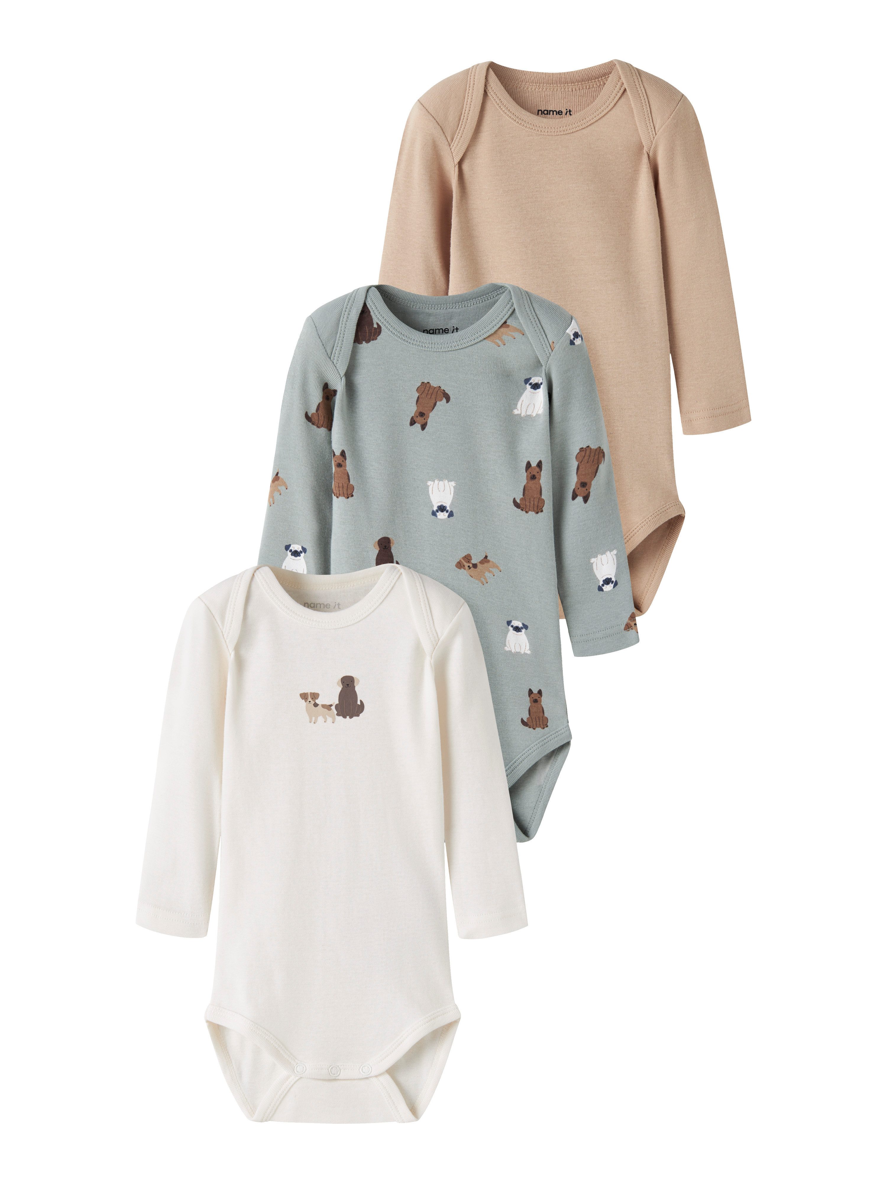 Name It Langarmbody NBMBODY 3P LS DOG NOOS (Packung, 3-tlg) Baumwolle