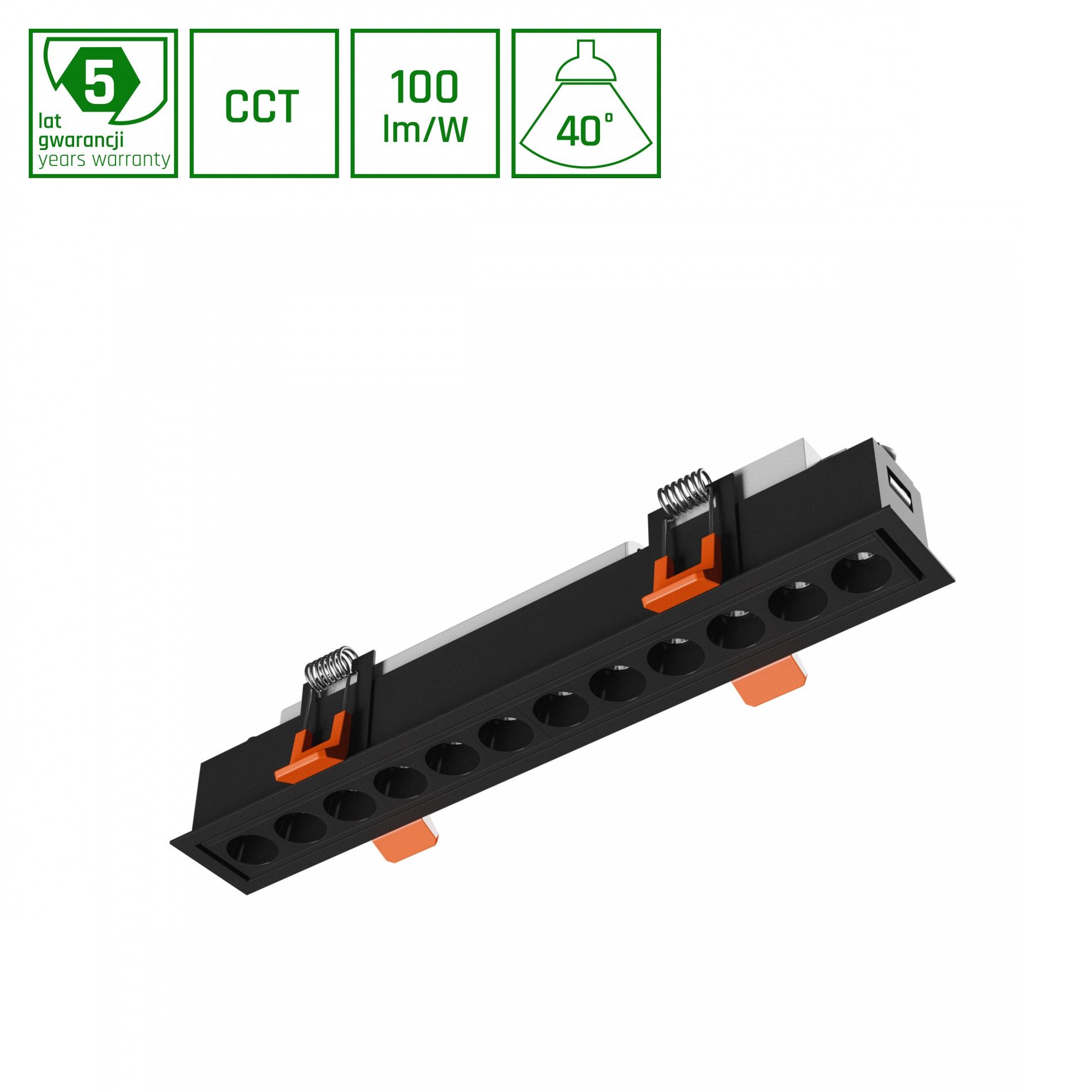 SpectrumLED LED Einbaustrahler LED Einbaustrahler 12W 230V eckig schwarz IP20 1200lm CCT 2700K-4000K, Warmweiß / Neutralweiß, CCT, UGR <19
